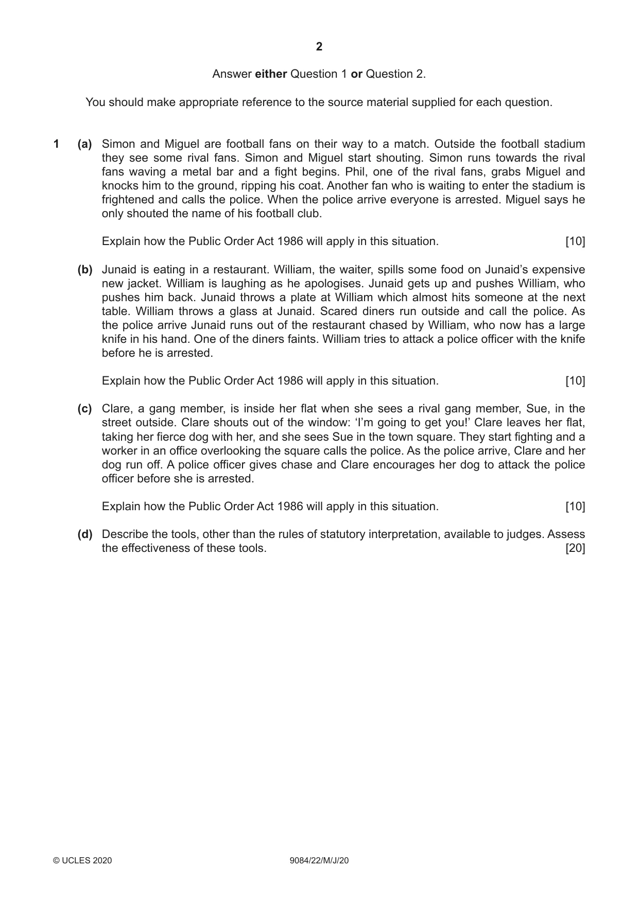 Cambridge A Level Law 9084 2020 May/June Paper 2 · Variant 2 question paper, page 2 of 8