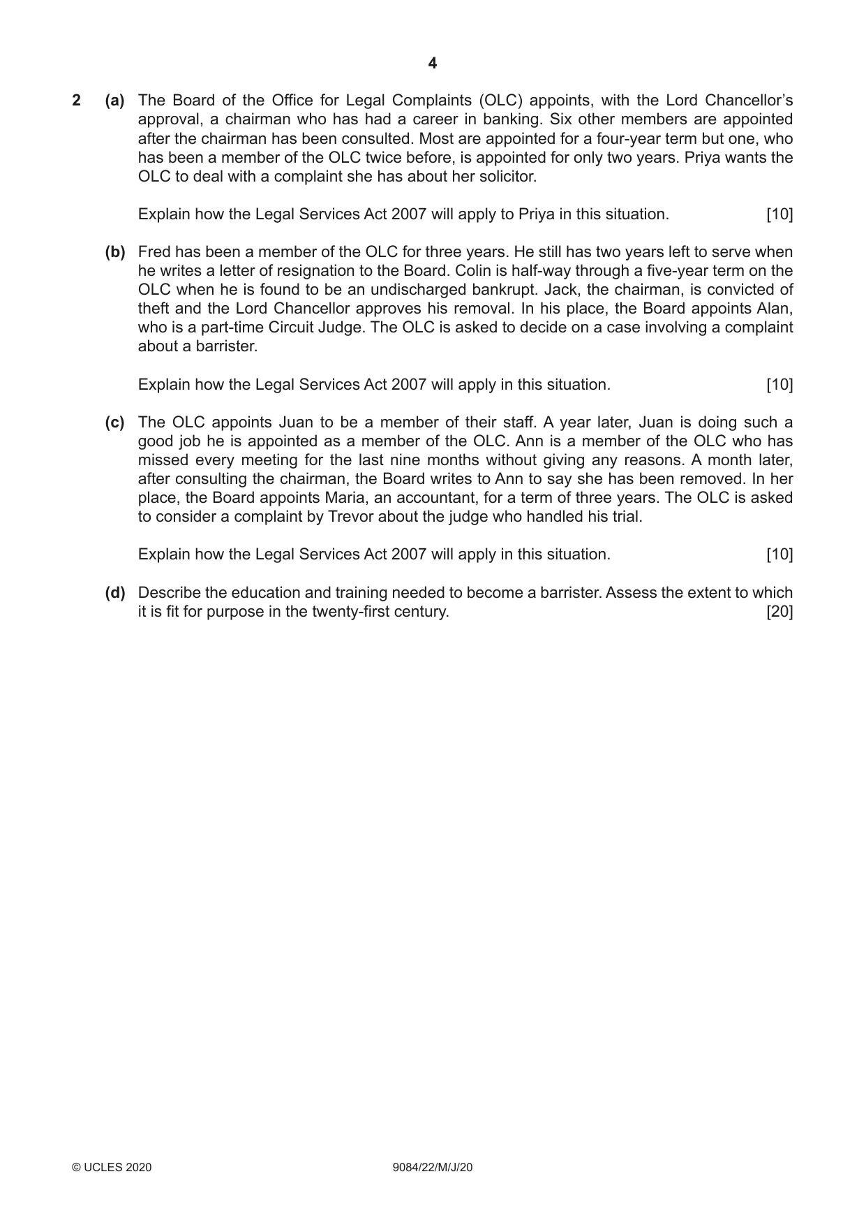 Cambridge A Level Law 9084 2020 May/June Paper 2 · Variant 2 question paper, page 4 of 8