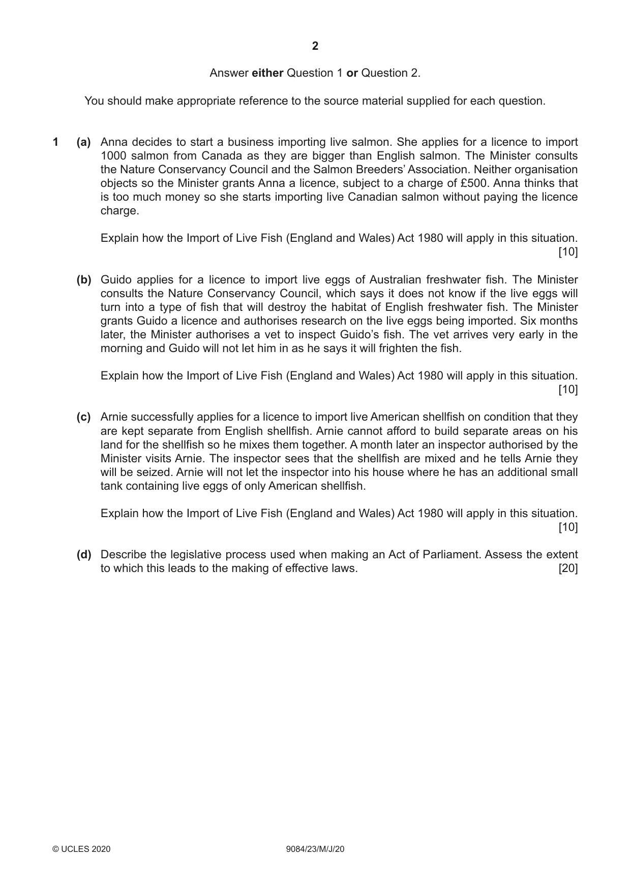 Cambridge A Level Law 9084 2020 May/June Paper 2 · Variant 3 question paper, page 2 of 8