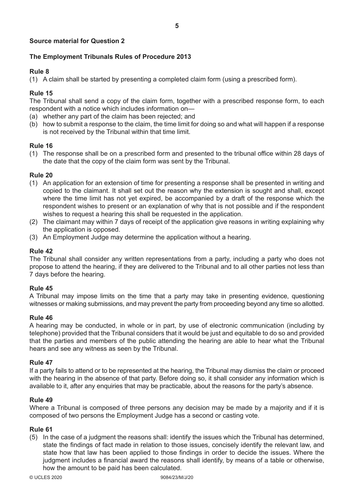 Cambridge A Level Law 9084 2020 May/June Paper 2 · Variant 3 question paper, page 5 of 8