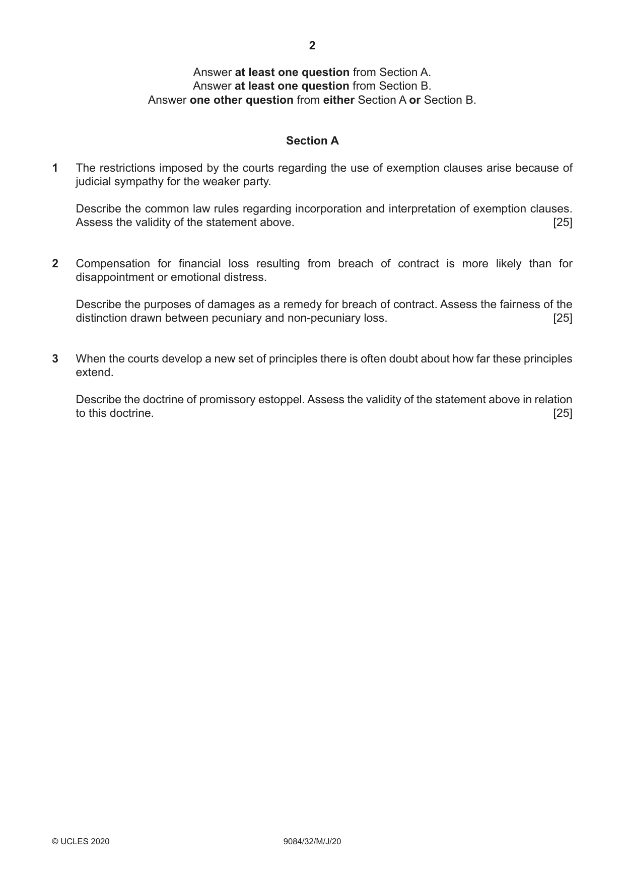 Cambridge A Level Law 9084 2020 May/June Paper 3 · Variant 2 question paper, page 2 of 4