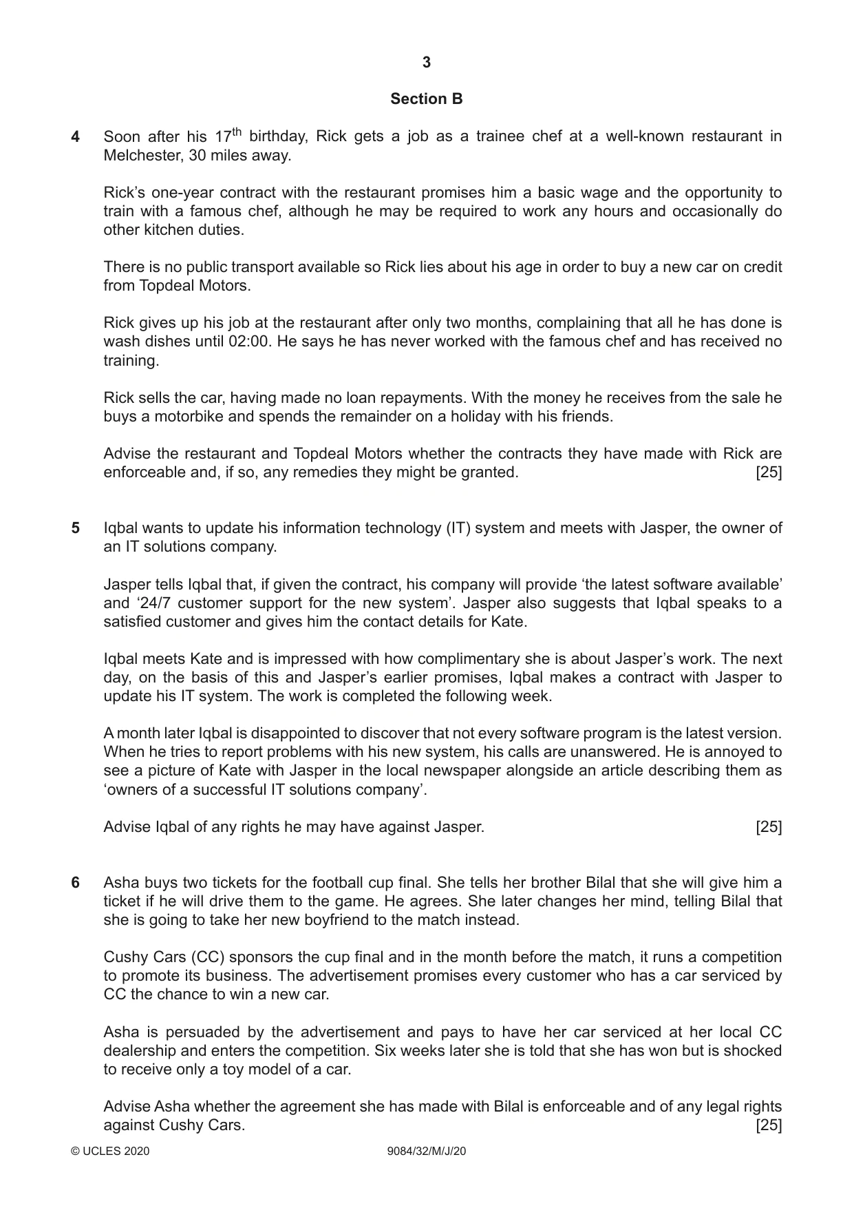 Cambridge A Level Law 9084 2020 May/June Paper 3 · Variant 2 question paper, page 3 of 4
