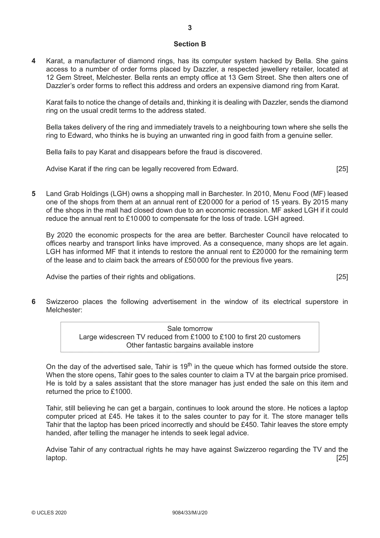 Cambridge A Level Law 9084 2020 May/June Paper 3 · Variant 3 question paper, page 3 of 4