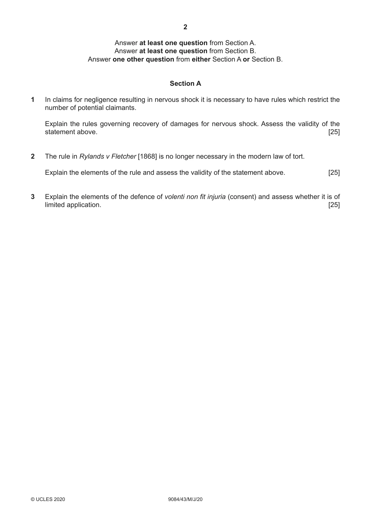 Cambridge A Level Law 9084 2020 May/June Paper 4 · Variant 3 question paper, page 2 of 4