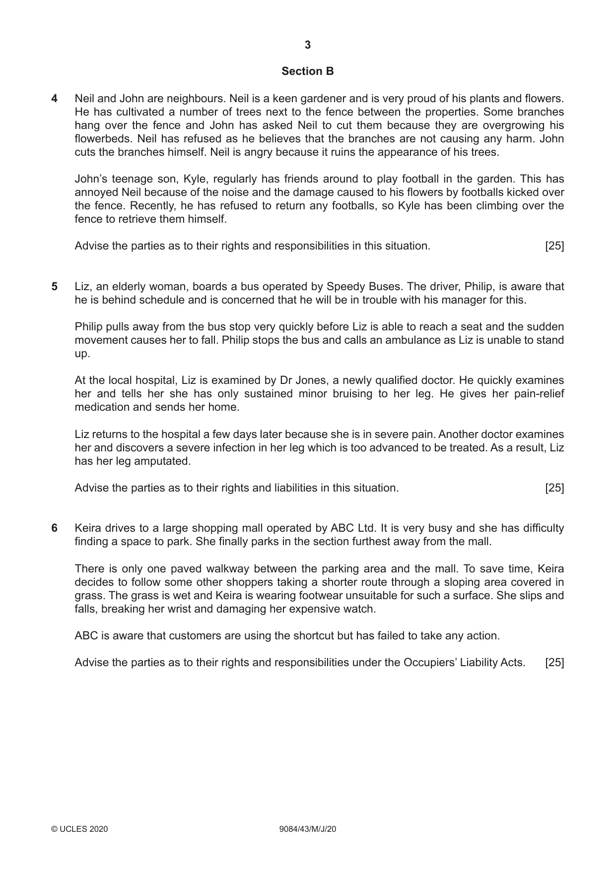 Cambridge A Level Law 9084 2020 May/June Paper 4 · Variant 3 question paper, page 3 of 4