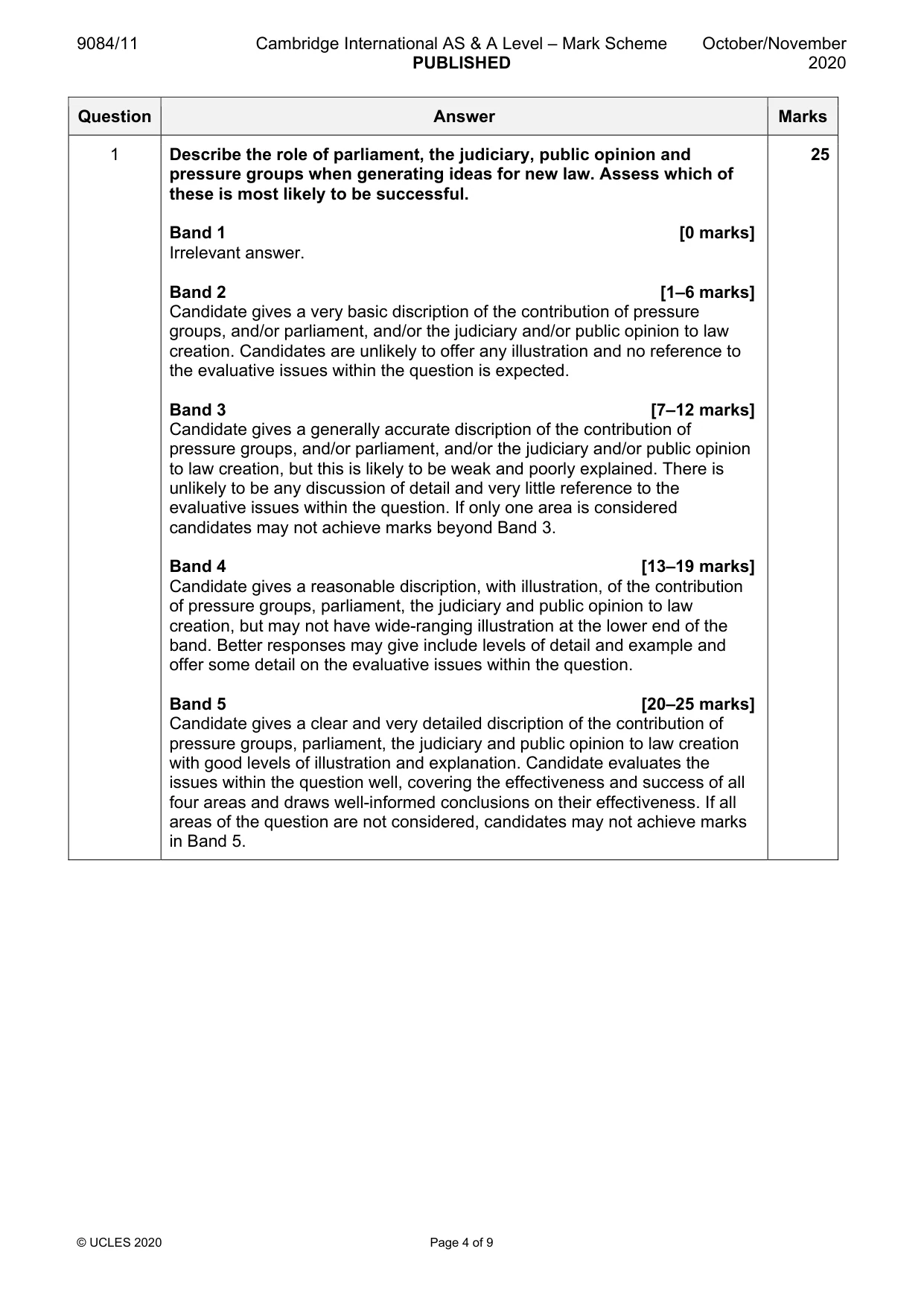 Mark scheme, page 4 of 9