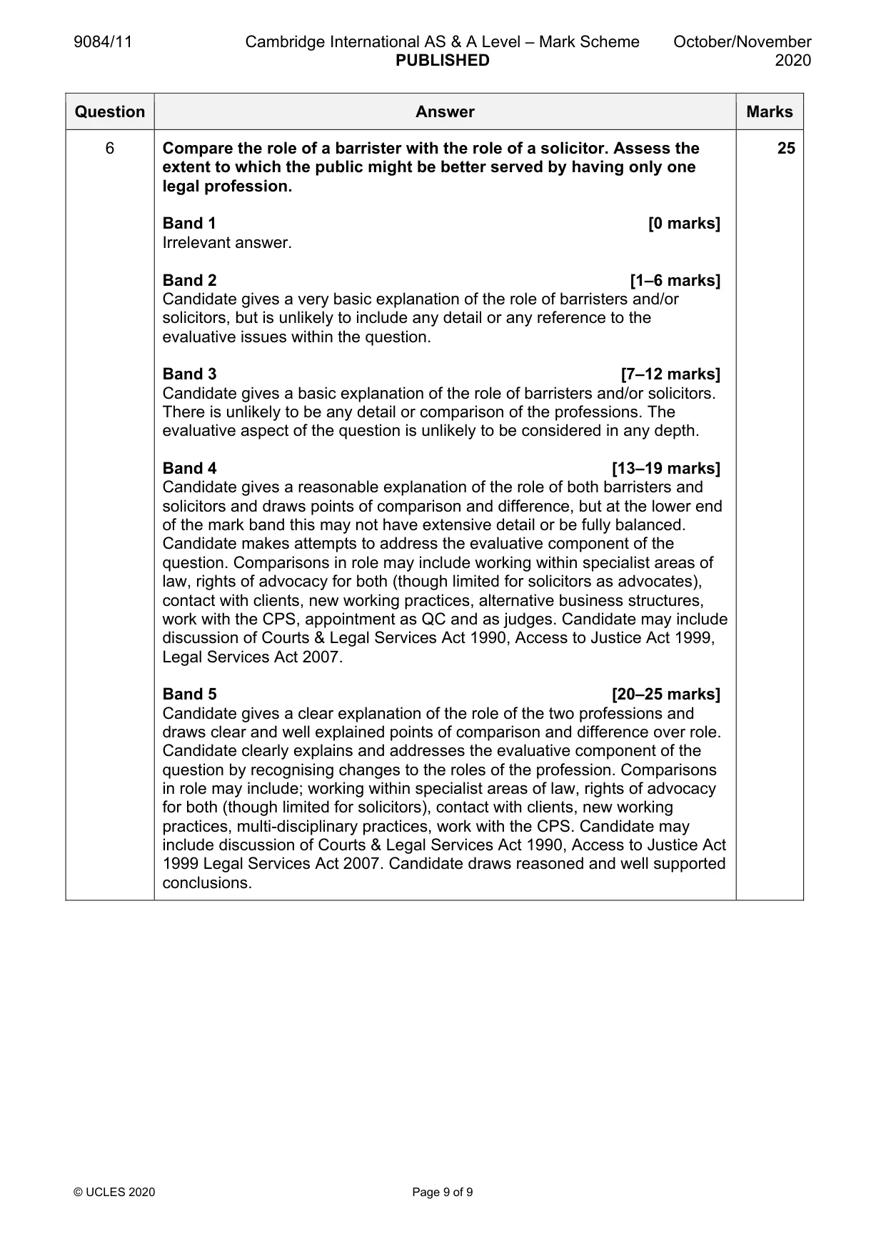 Mark scheme, page 9 of 9