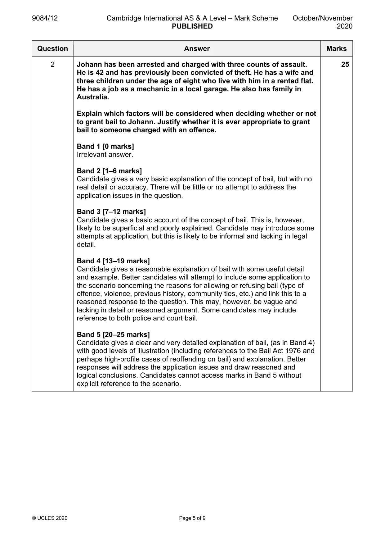 Mark scheme, page 5 of 9