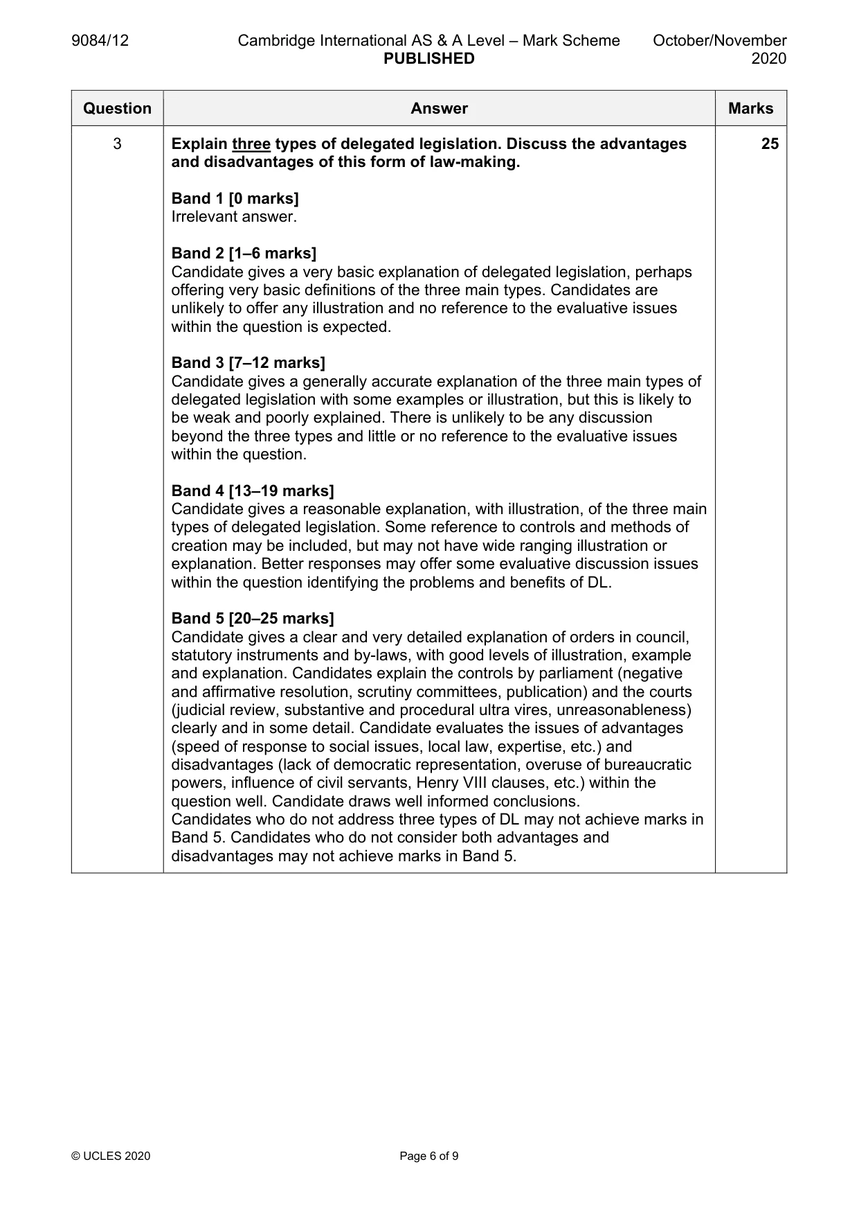 Mark scheme, page 6 of 9