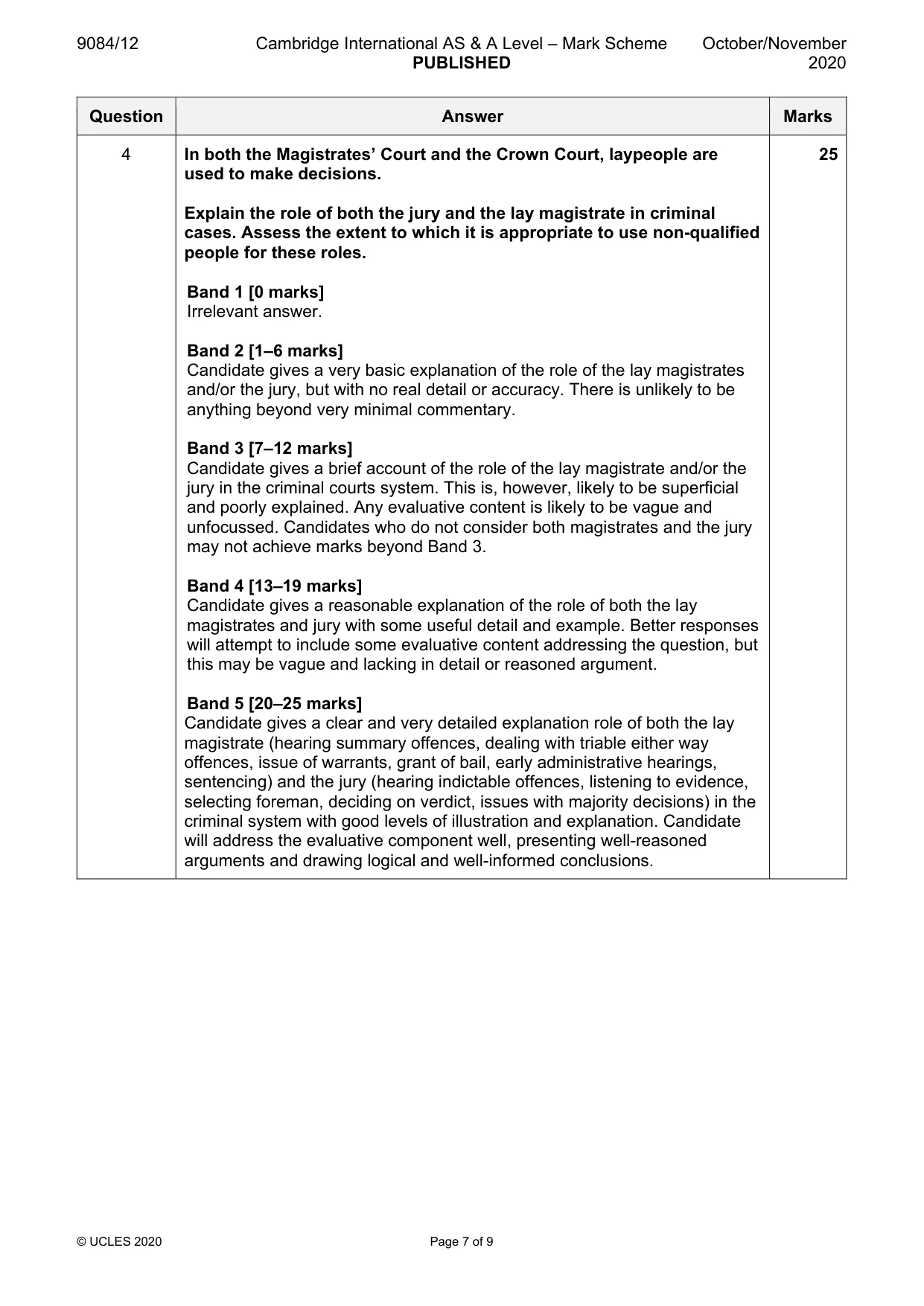 Mark scheme, page 7 of 9