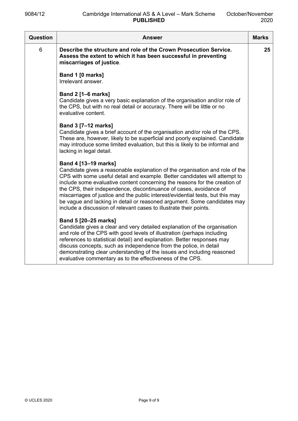 Mark scheme, page 9 of 9