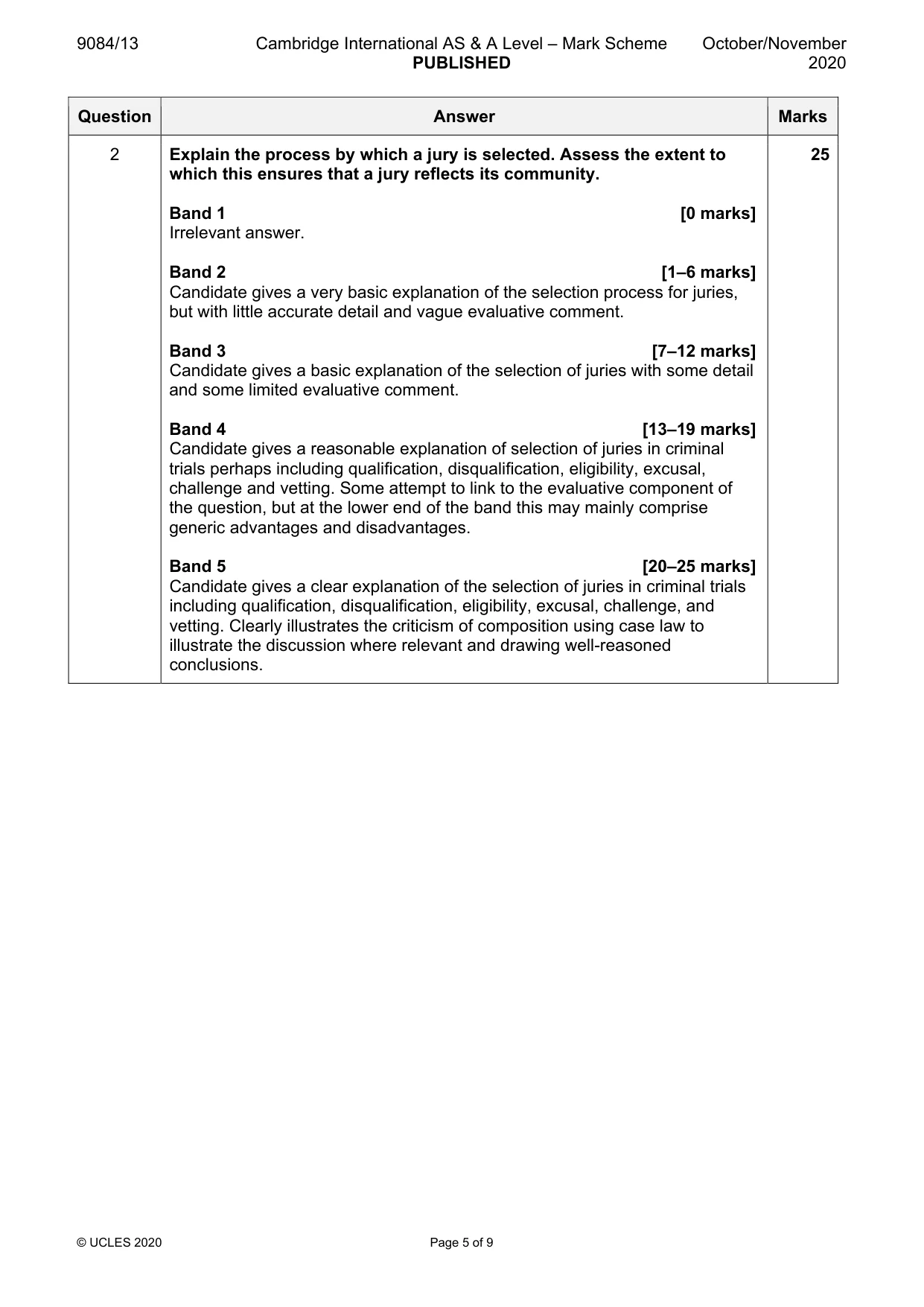 Mark scheme, page 5 of 9