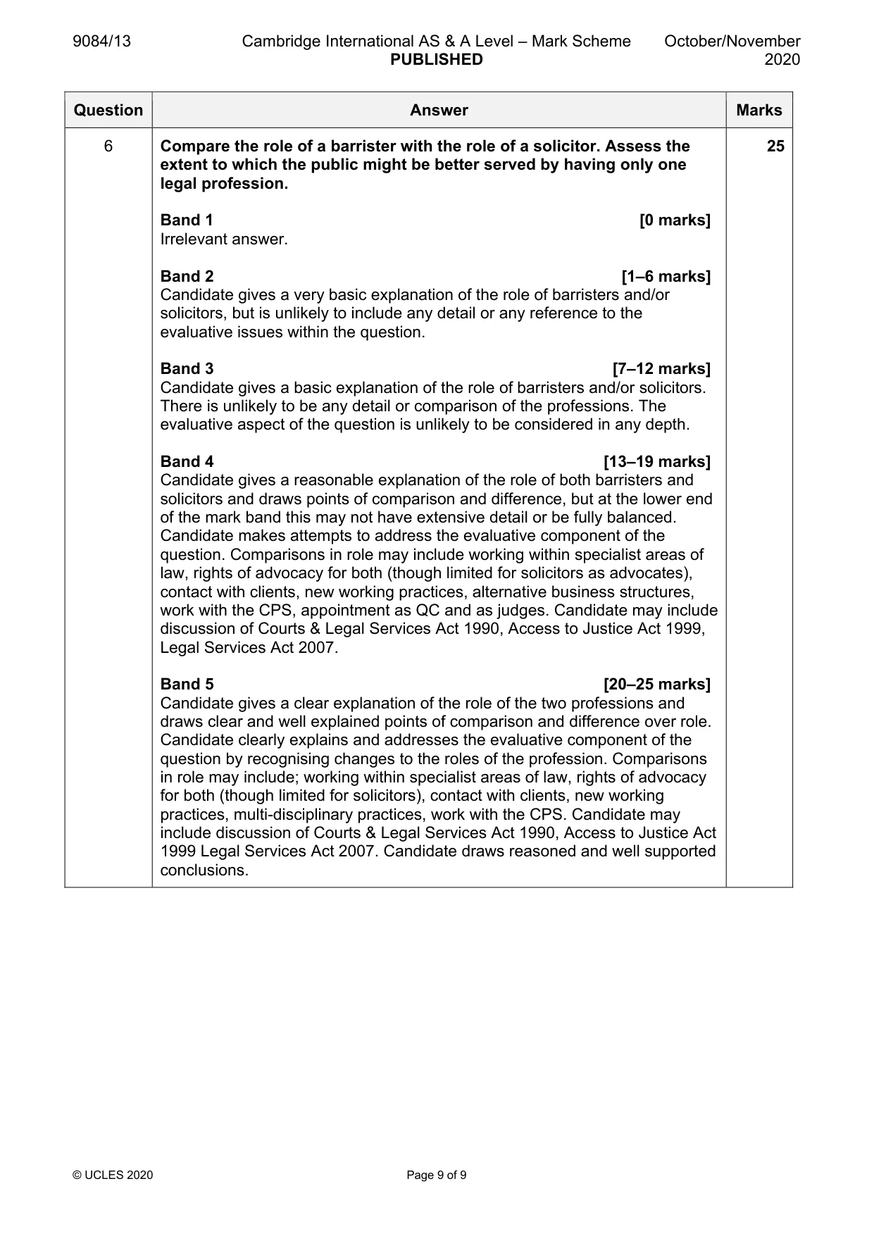 Mark scheme, page 9 of 9