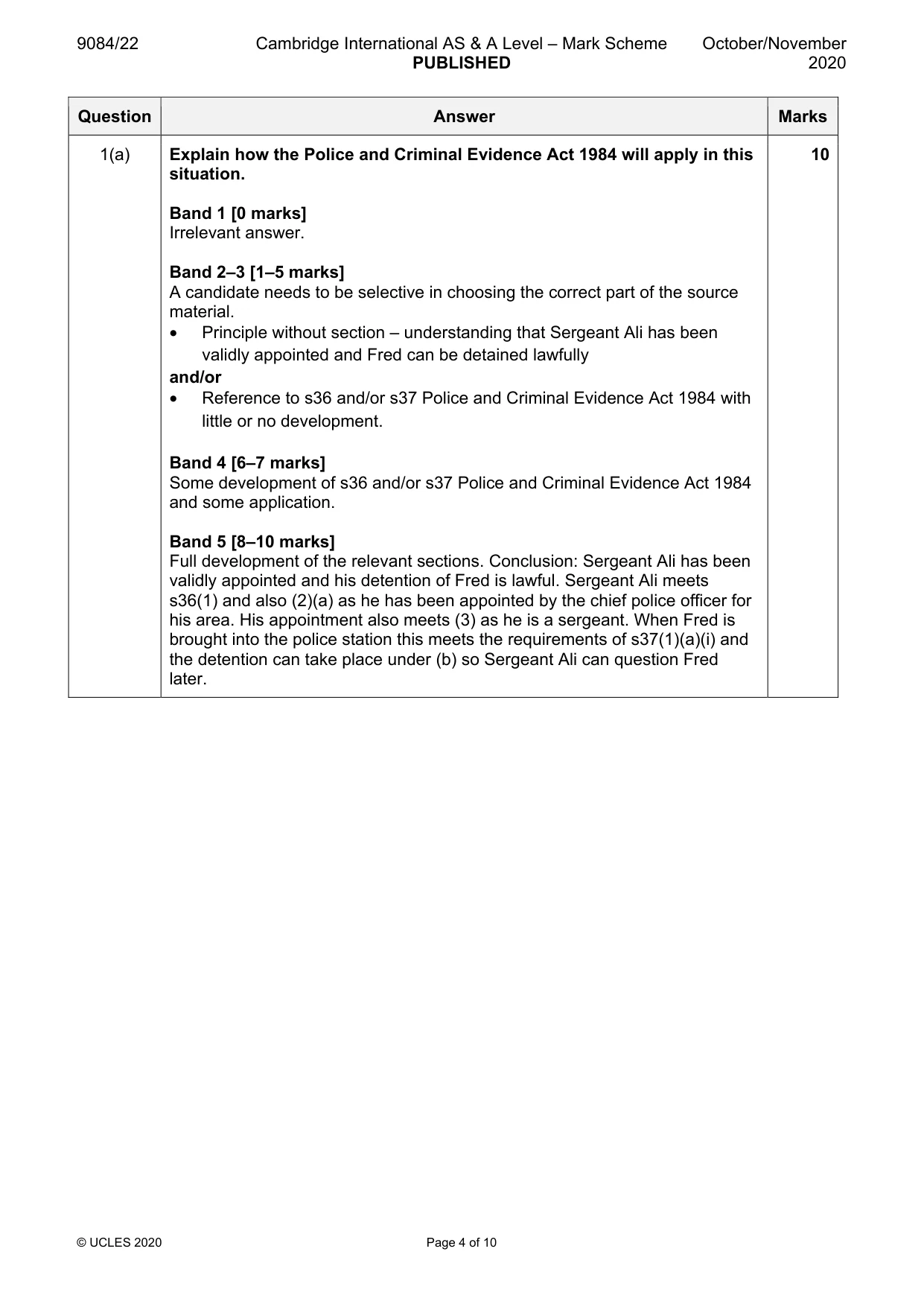 Mark scheme, page 4 of 10