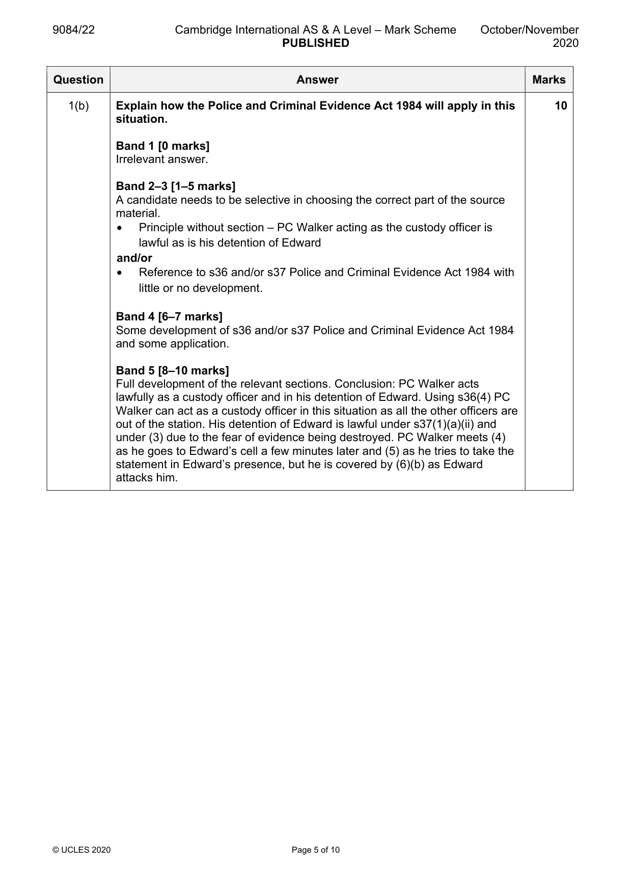 Mark scheme, page 5 of 10