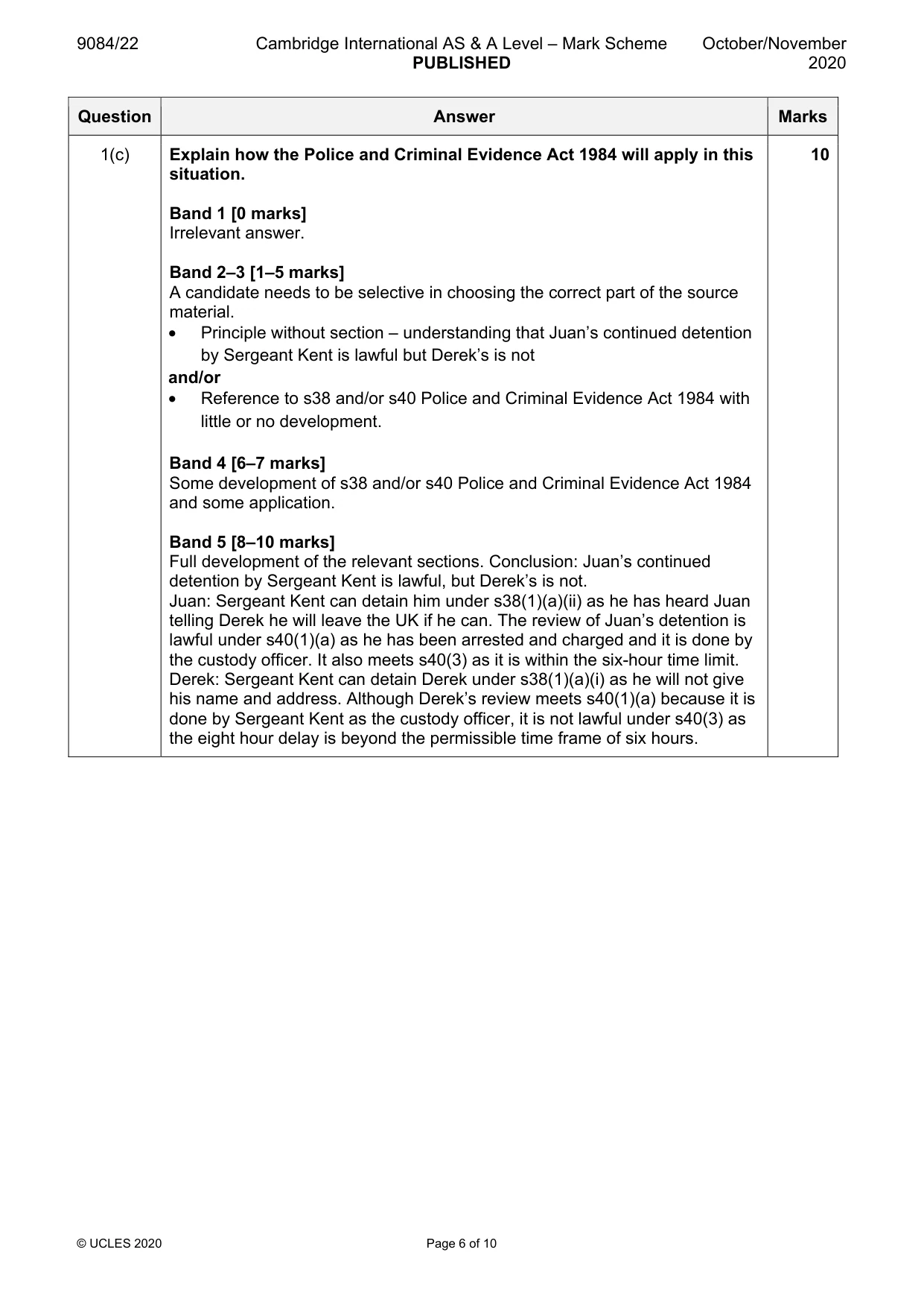Mark scheme, page 6 of 10