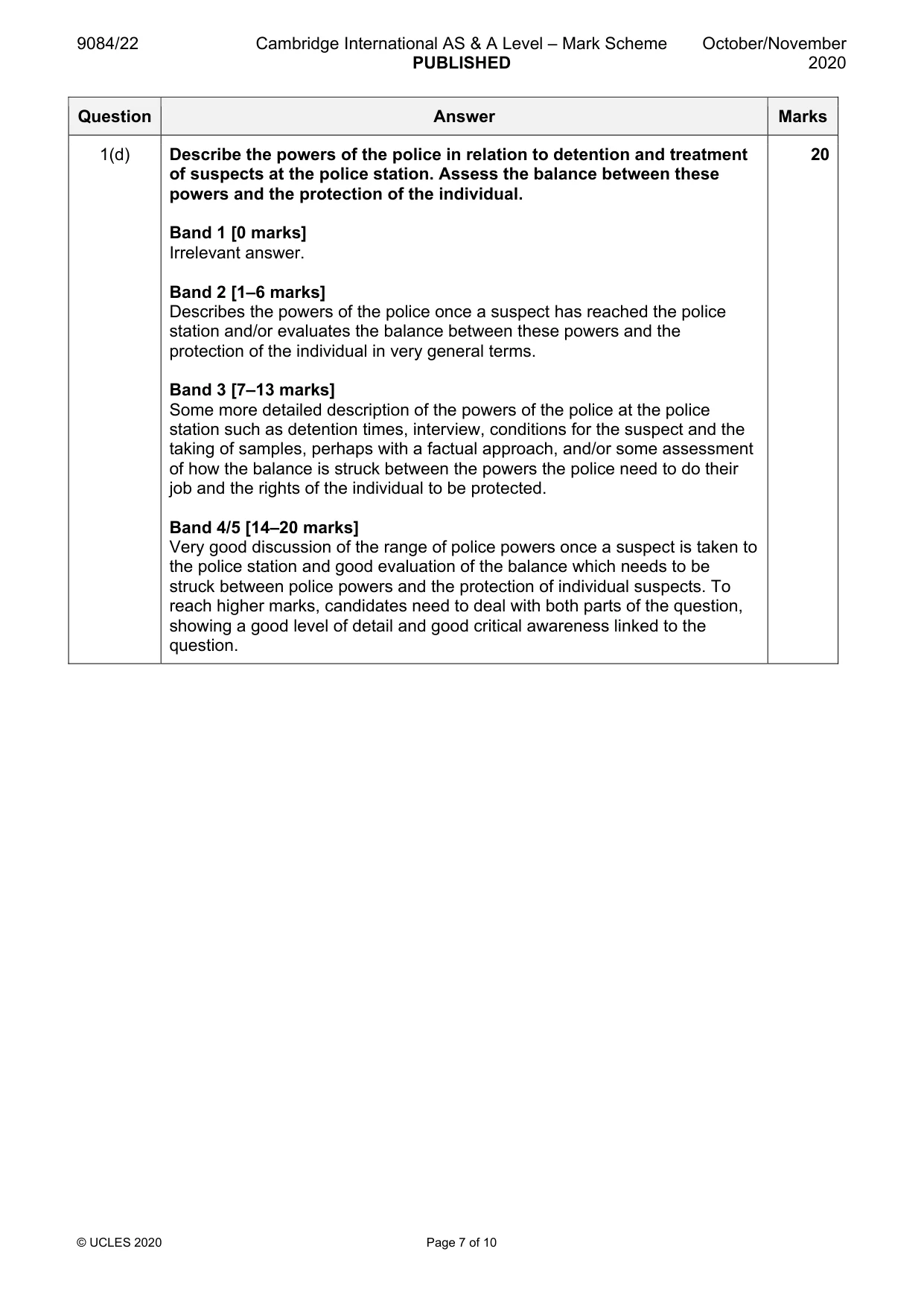 Mark scheme, page 7 of 10
