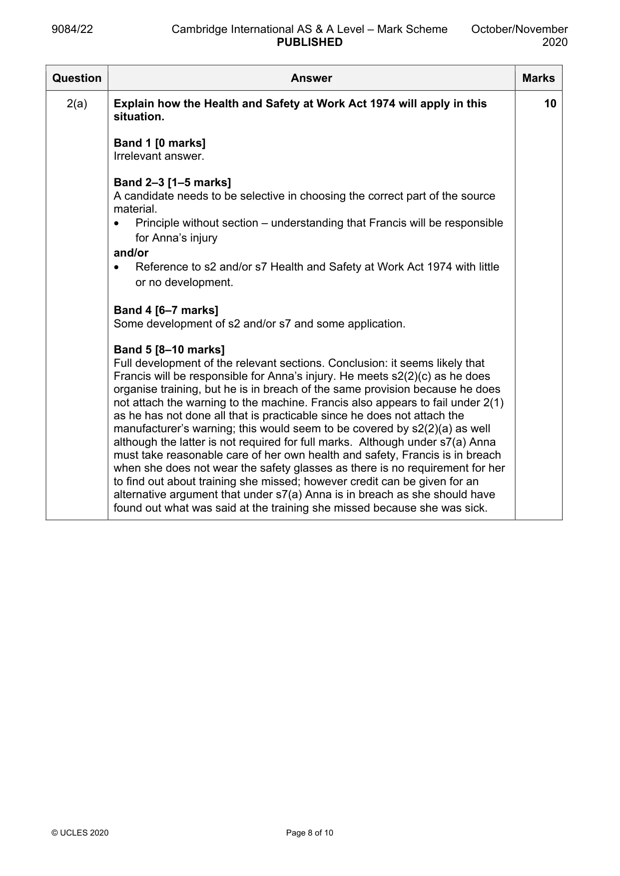 Mark scheme, page 8 of 10