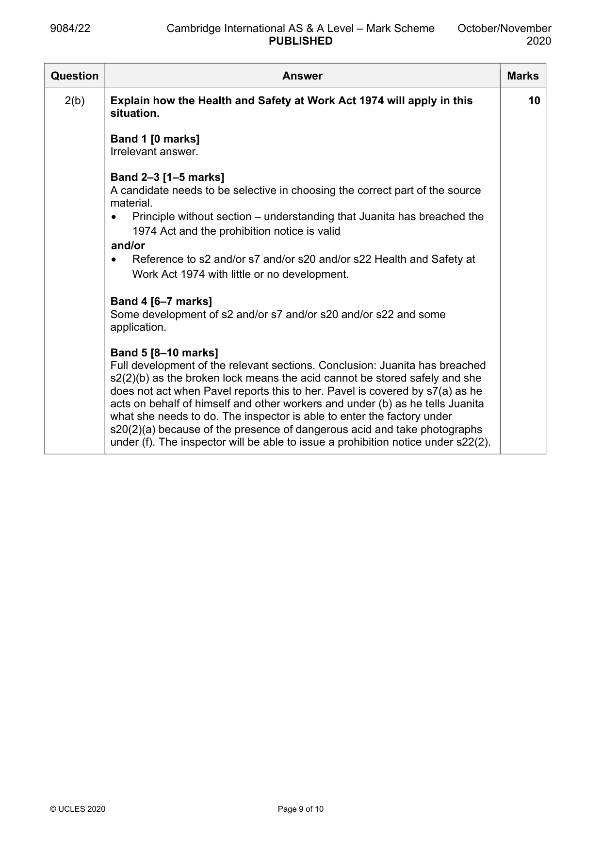 Mark scheme, page 9 of 10