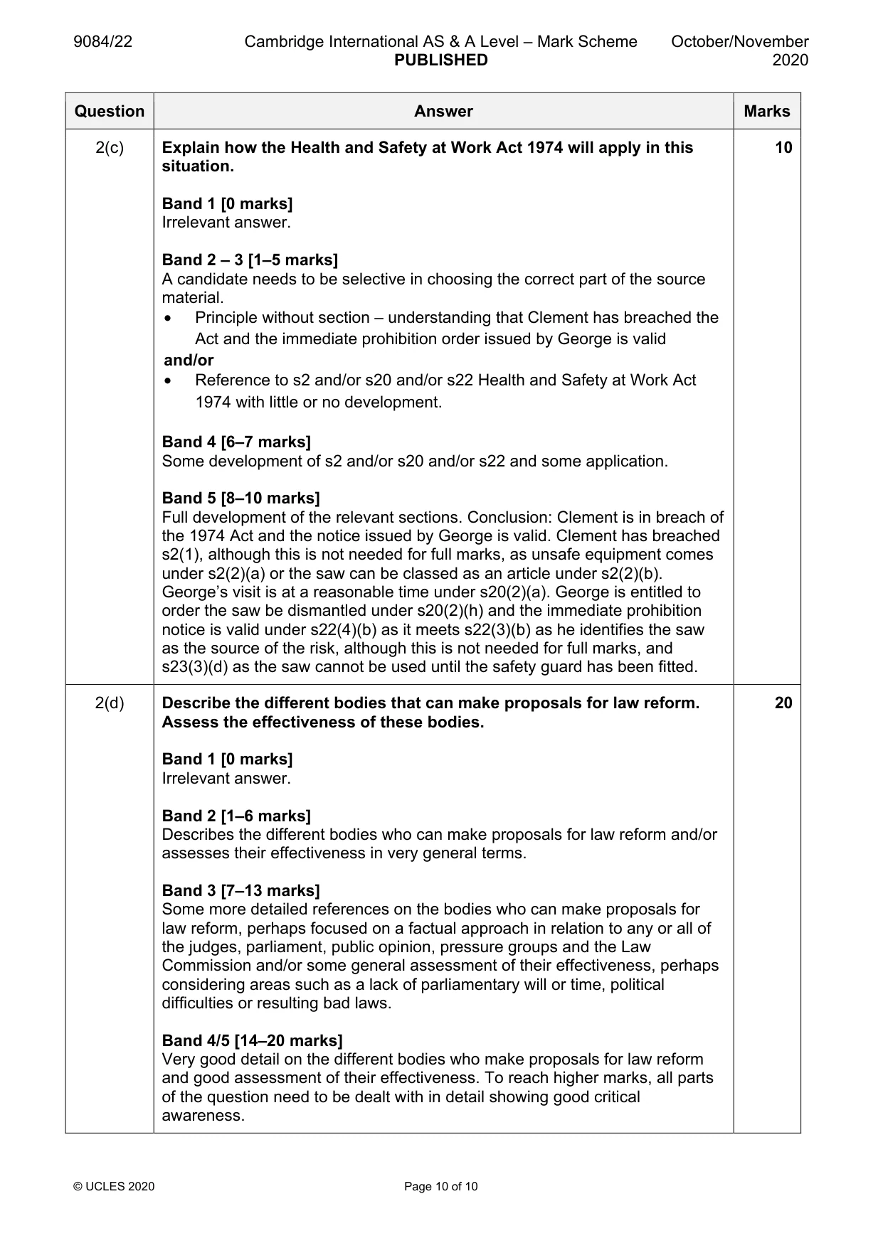 Mark scheme, page 10 of 10