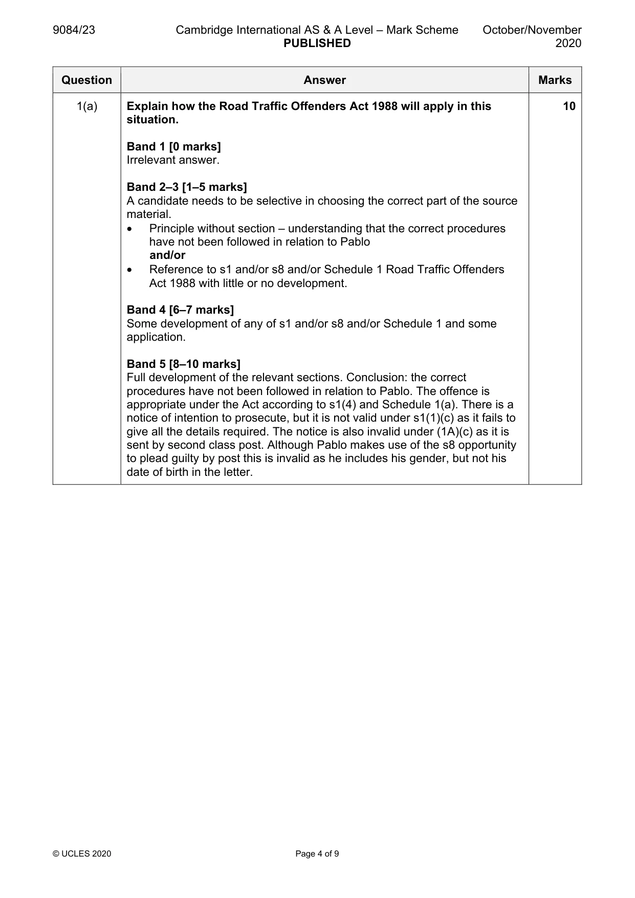 Mark scheme, page 4 of 9