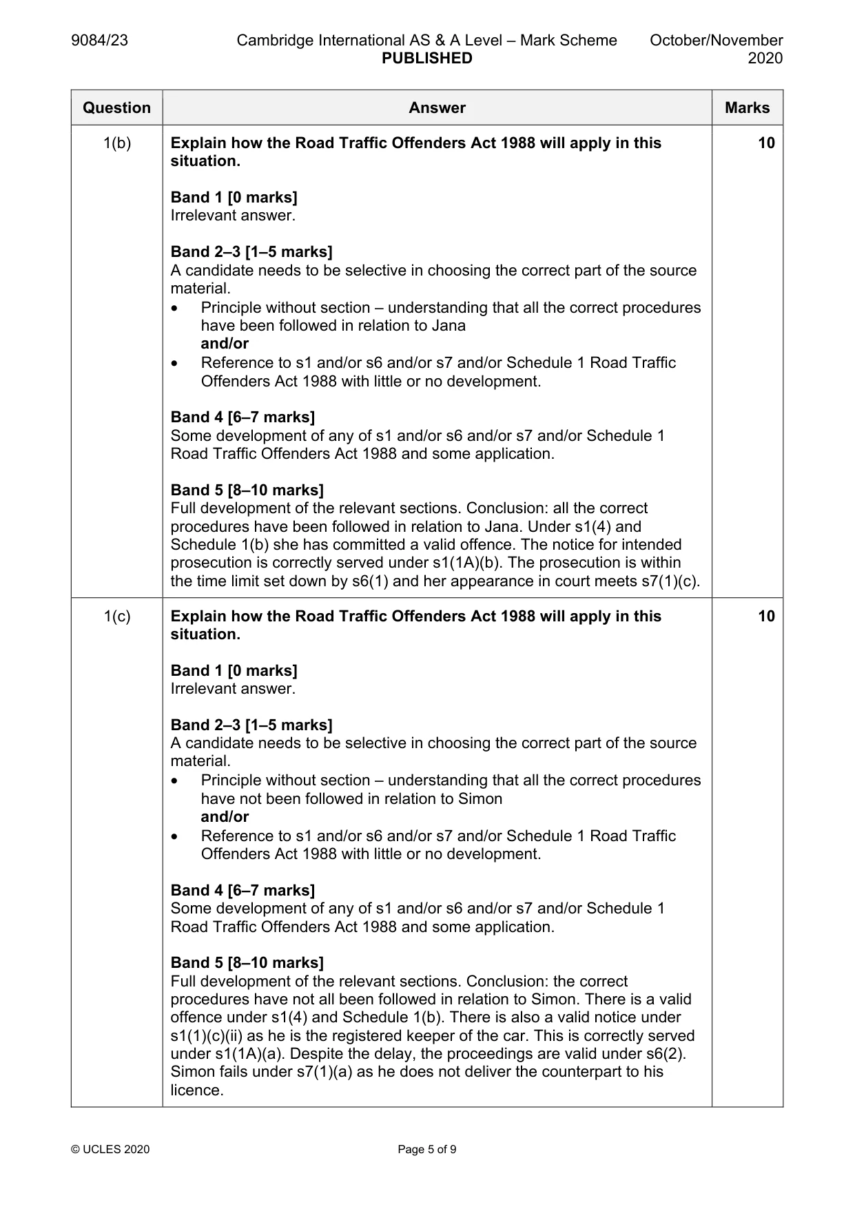 Mark scheme, page 5 of 9
