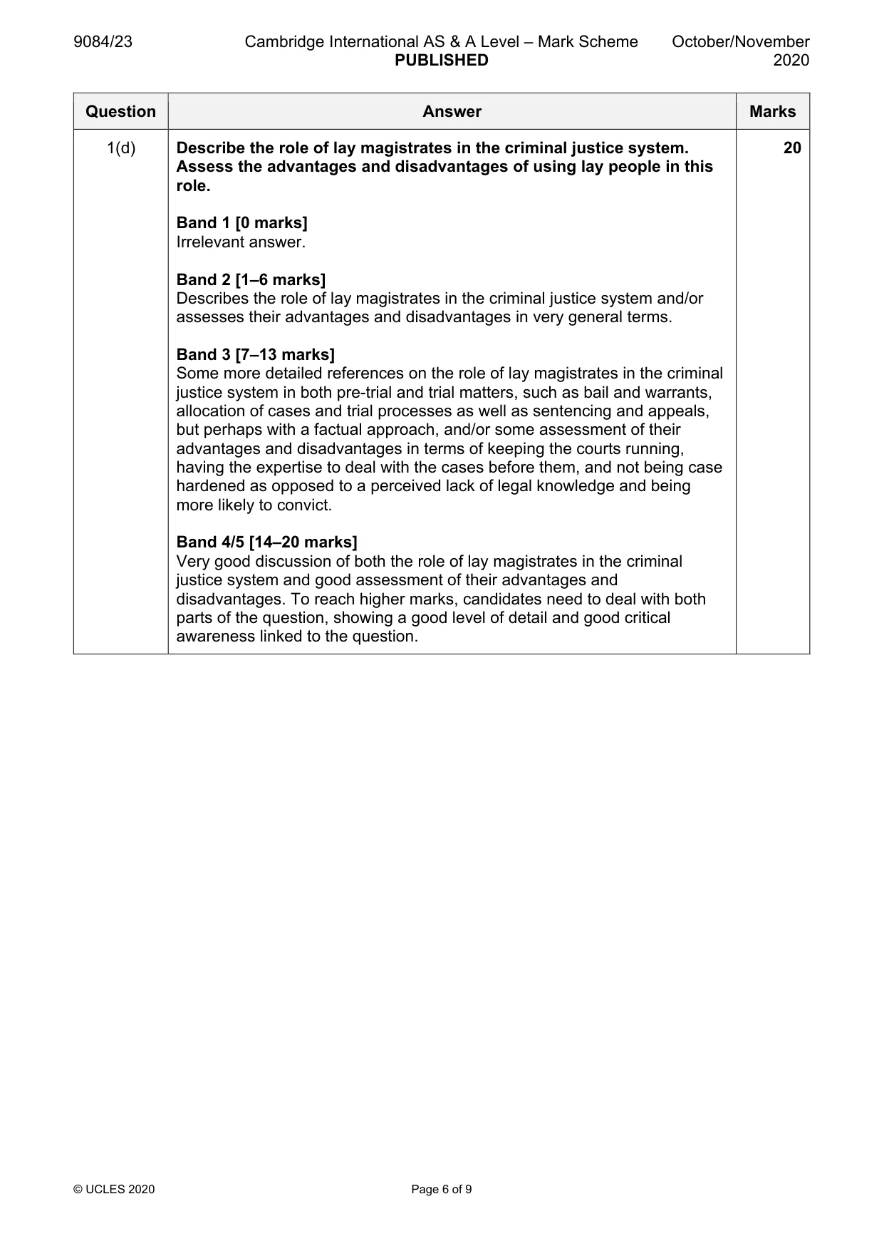 Mark scheme, page 6 of 9