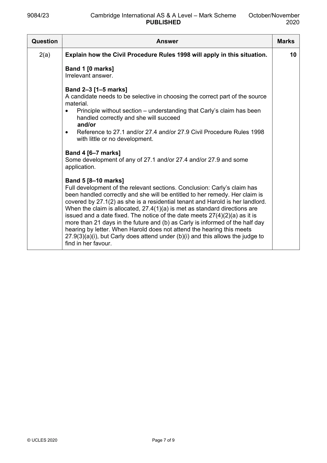 Mark scheme, page 7 of 9
