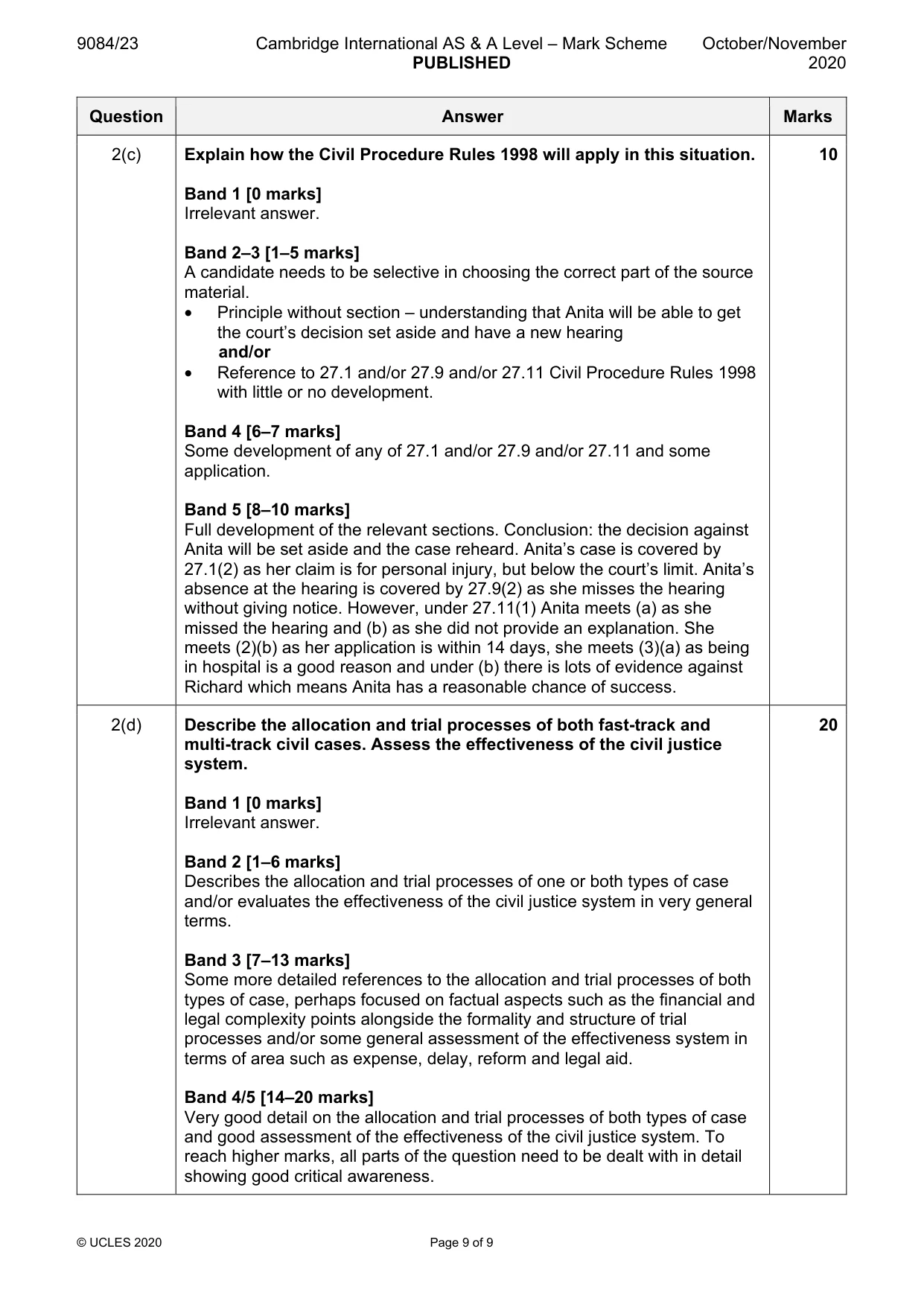Mark scheme, page 9 of 9