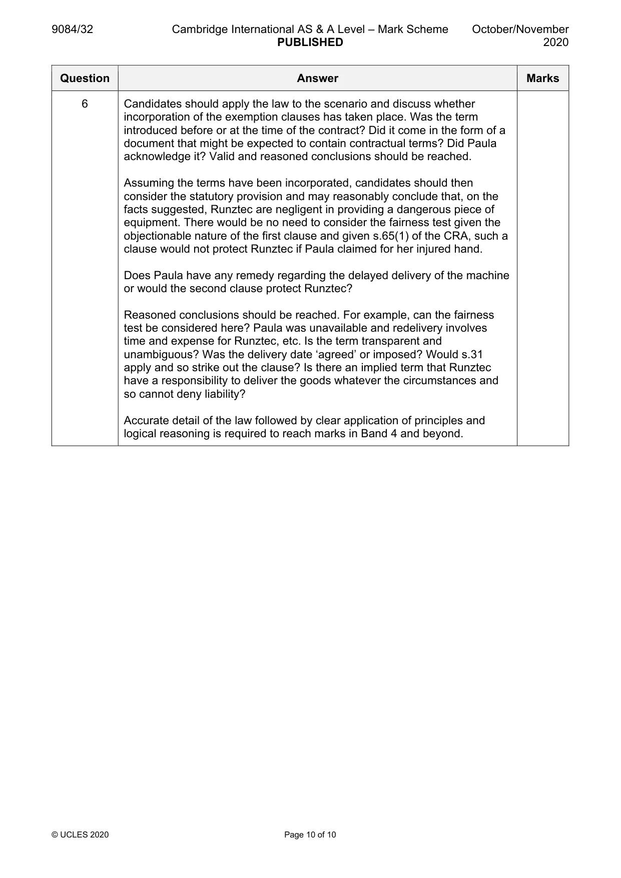 Mark scheme, page 10 of 10