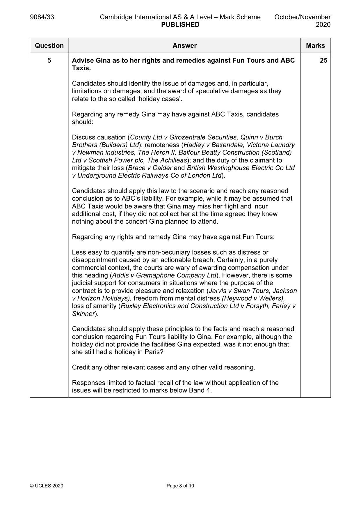 Mark scheme, page 8 of 10