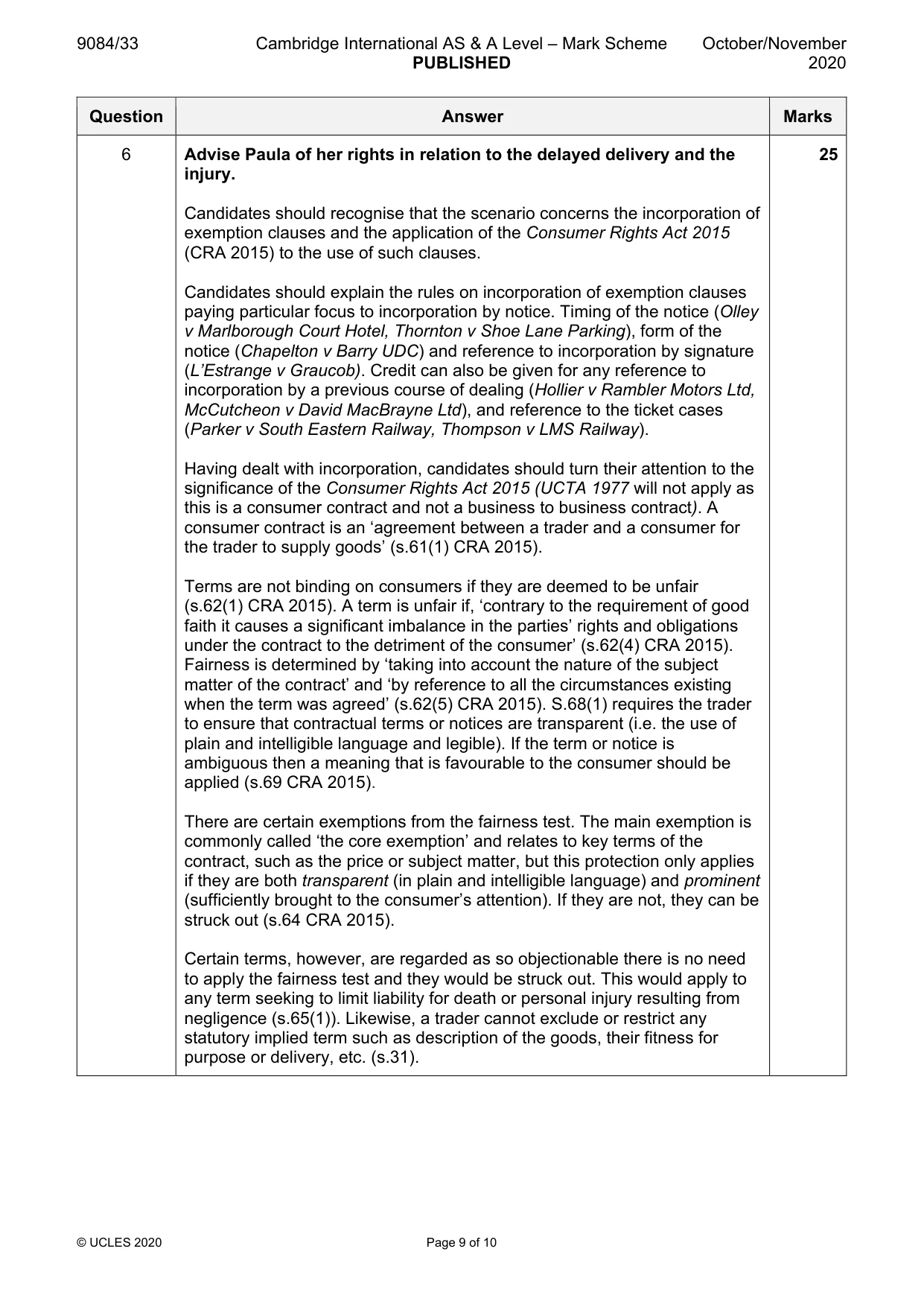 Mark scheme, page 9 of 10