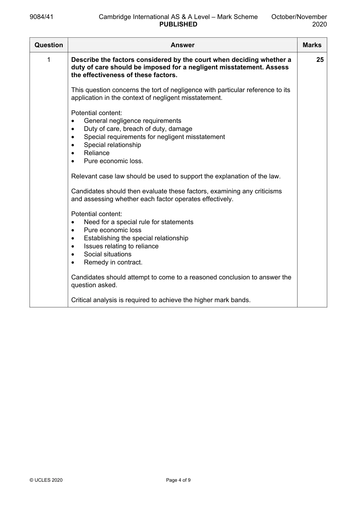 Mark scheme, page 4 of 9