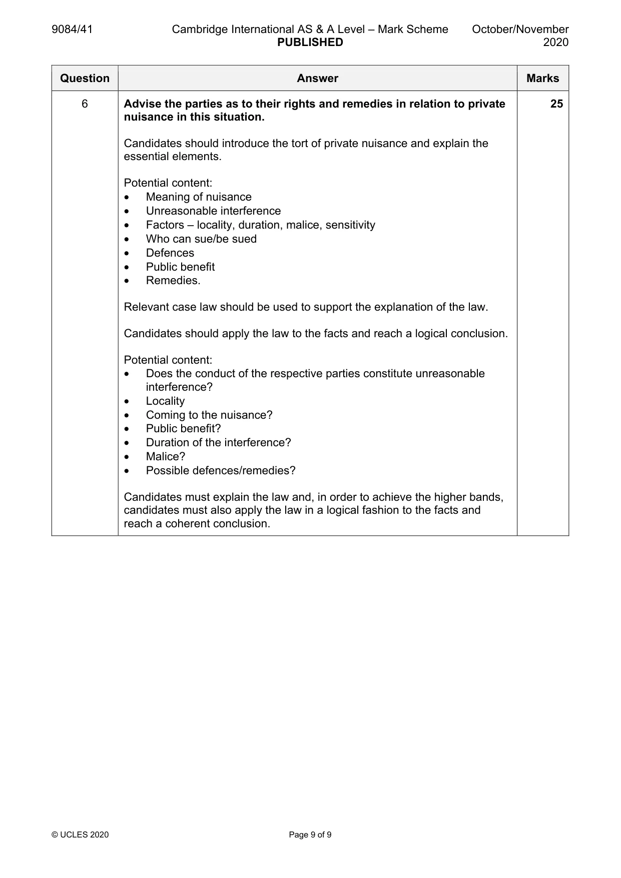 Mark scheme, page 9 of 9