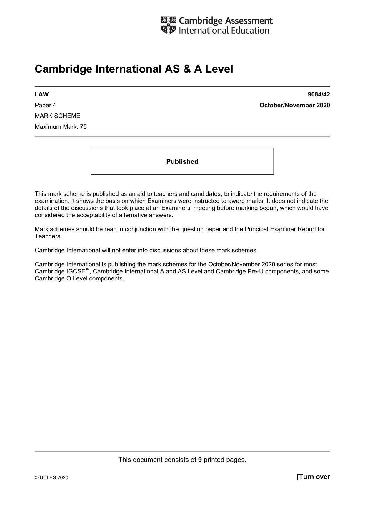 Mark scheme, page 1 of 9