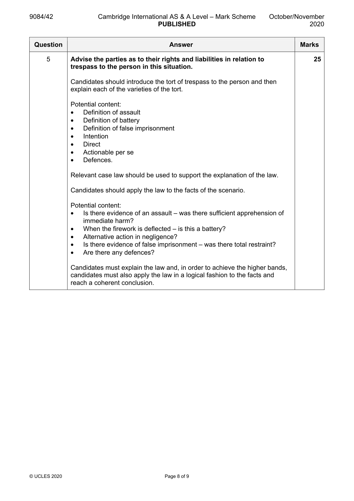 Mark scheme, page 8 of 9