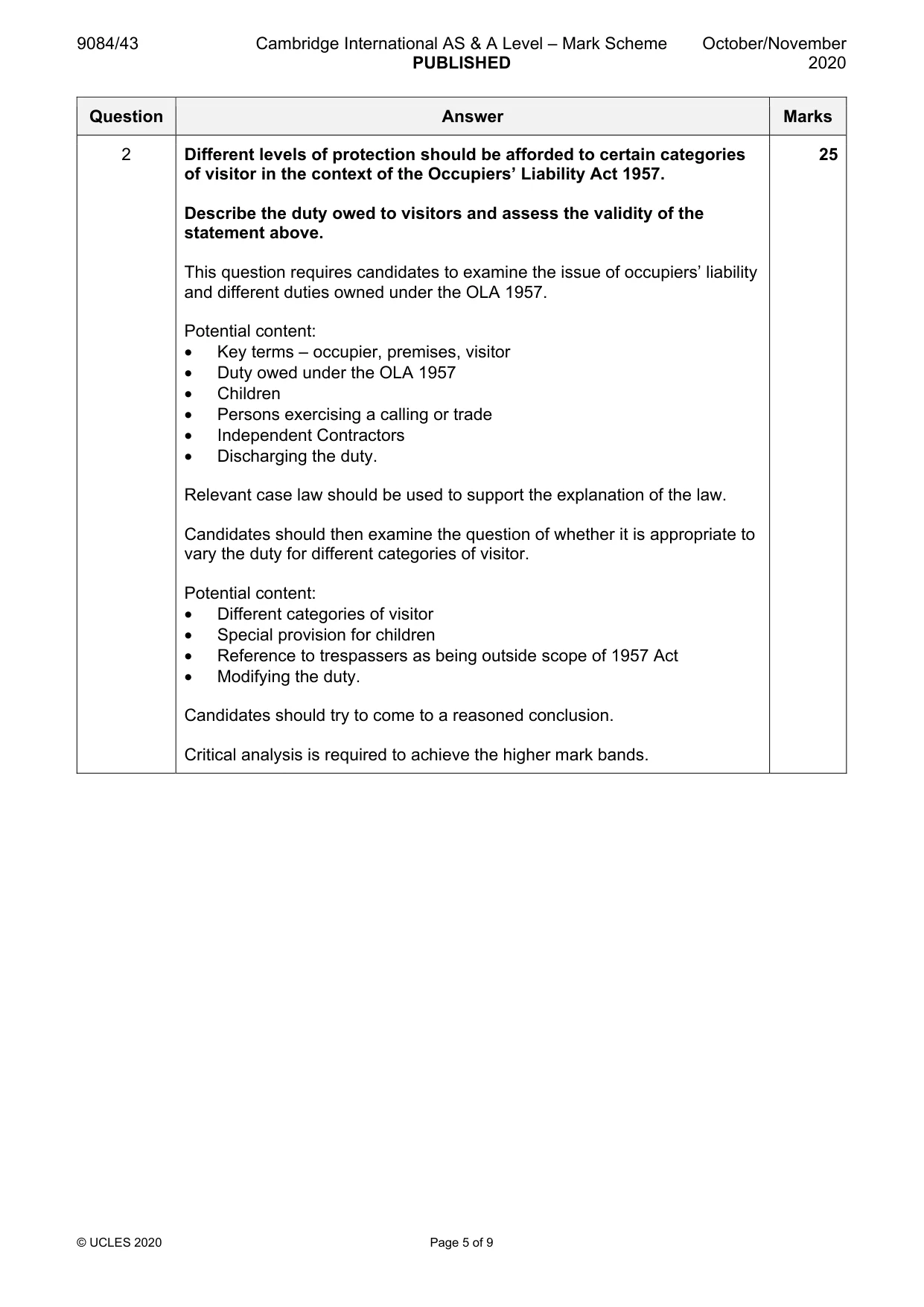 Mark scheme, page 5 of 9