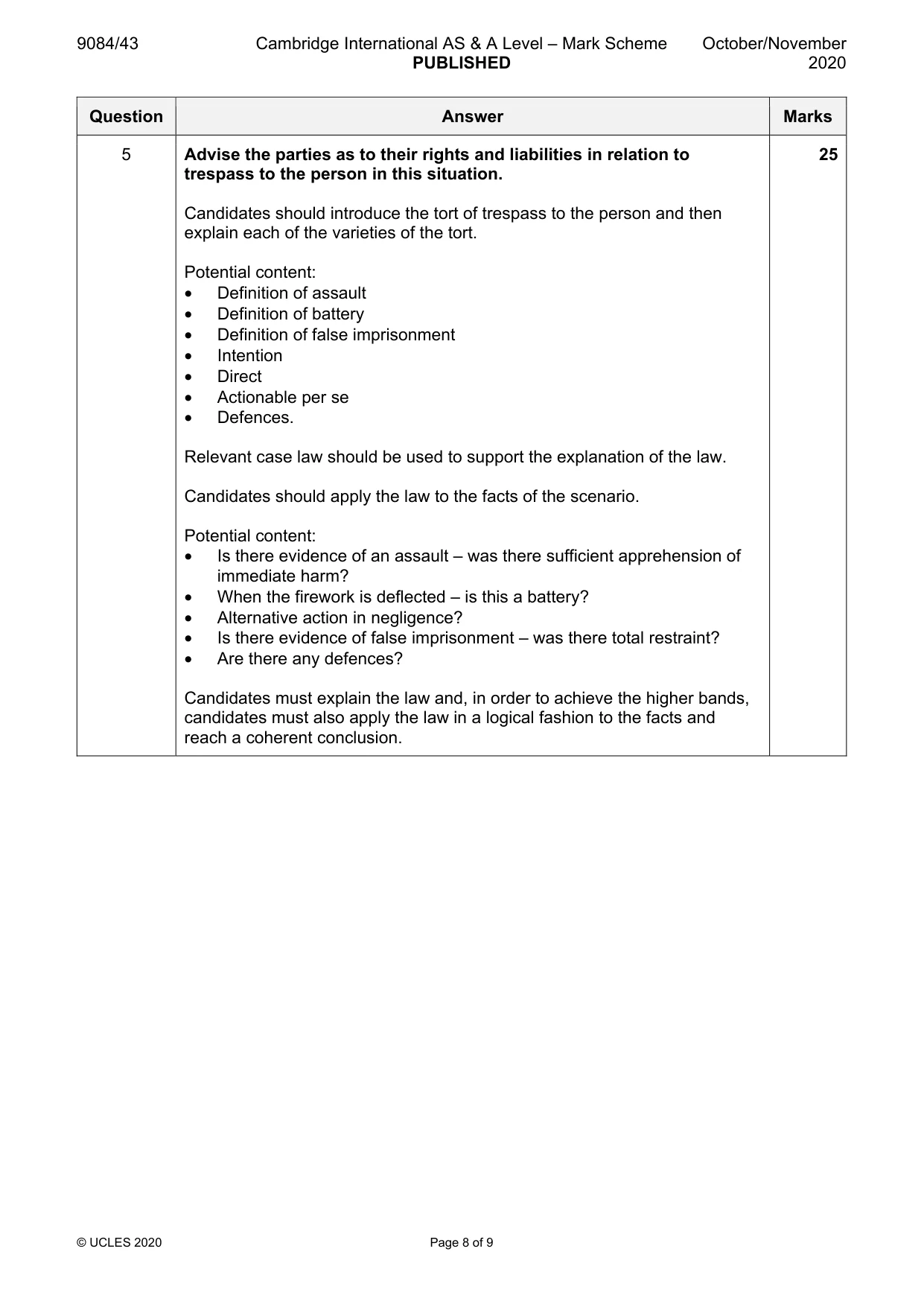 Mark scheme, page 8 of 9