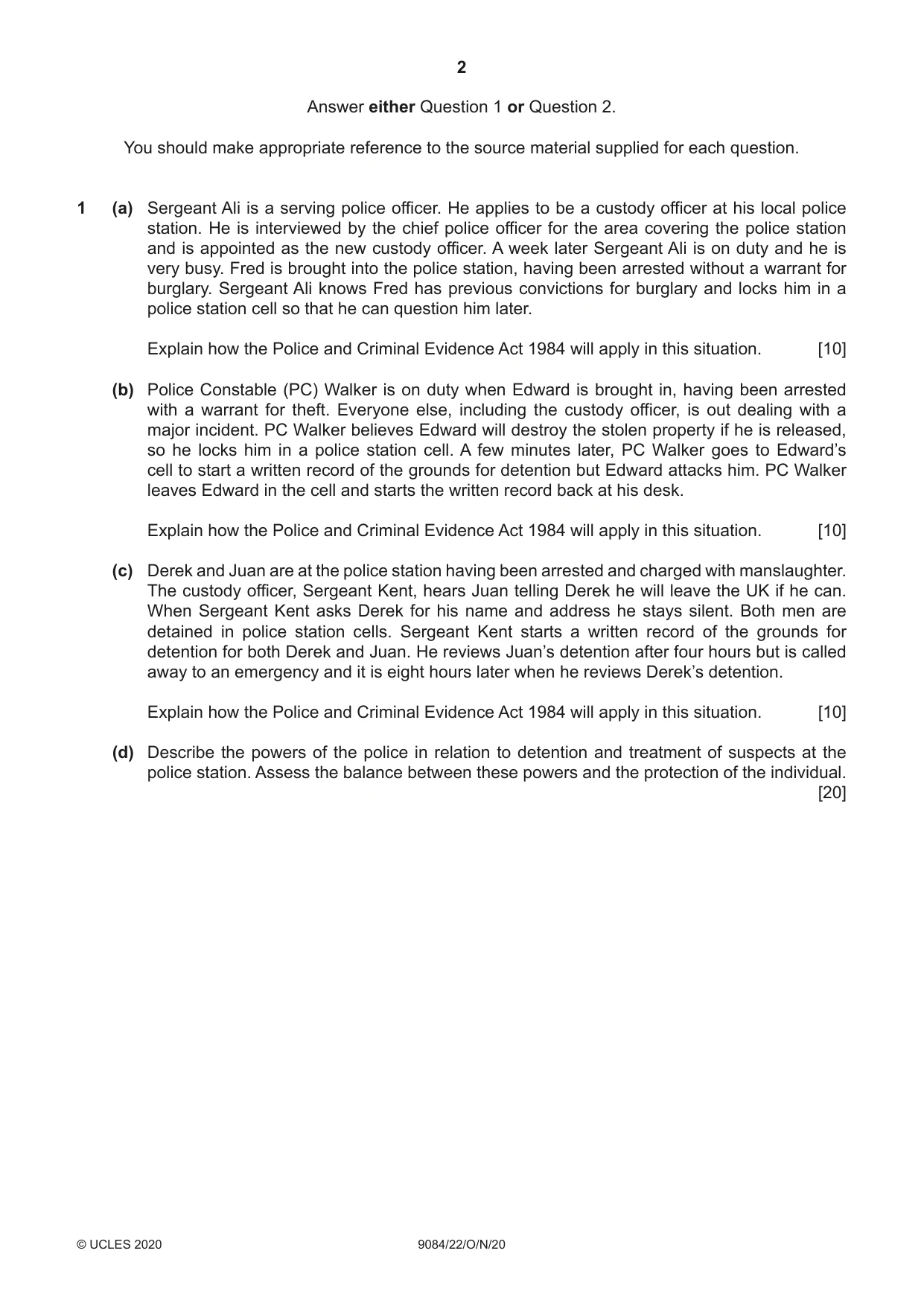 Cambridge A Level Law 9084 2020 Oct/Nov Paper 2 · Variant 2 question paper, page 2 of 8