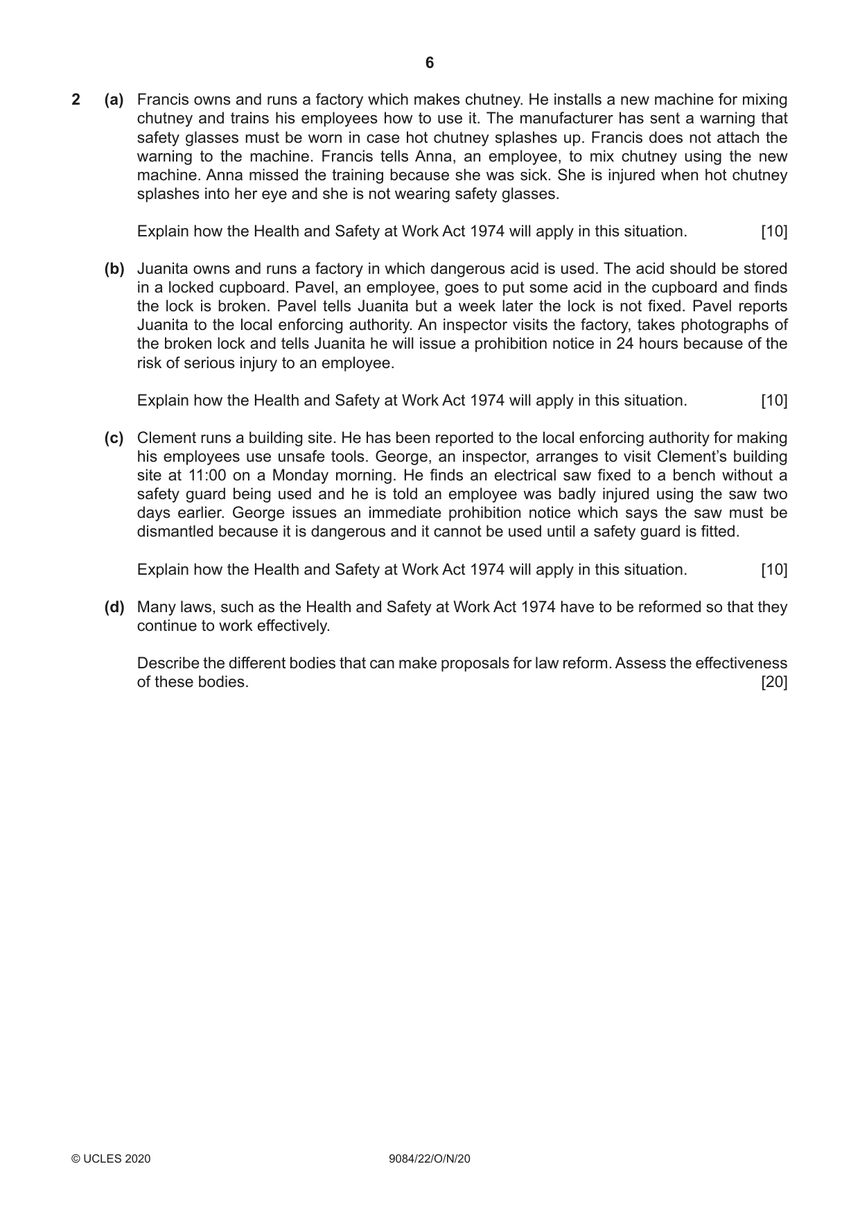 Cambridge A Level Law 9084 2020 Oct/Nov Paper 2 · Variant 2 question paper, page 6 of 8