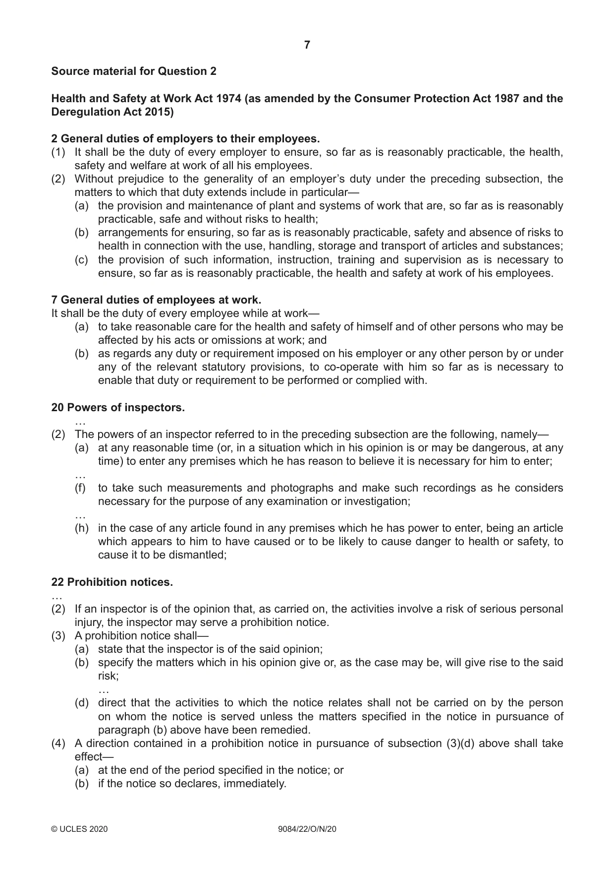 Cambridge A Level Law 9084 2020 Oct/Nov Paper 2 · Variant 2 question paper, page 7 of 8