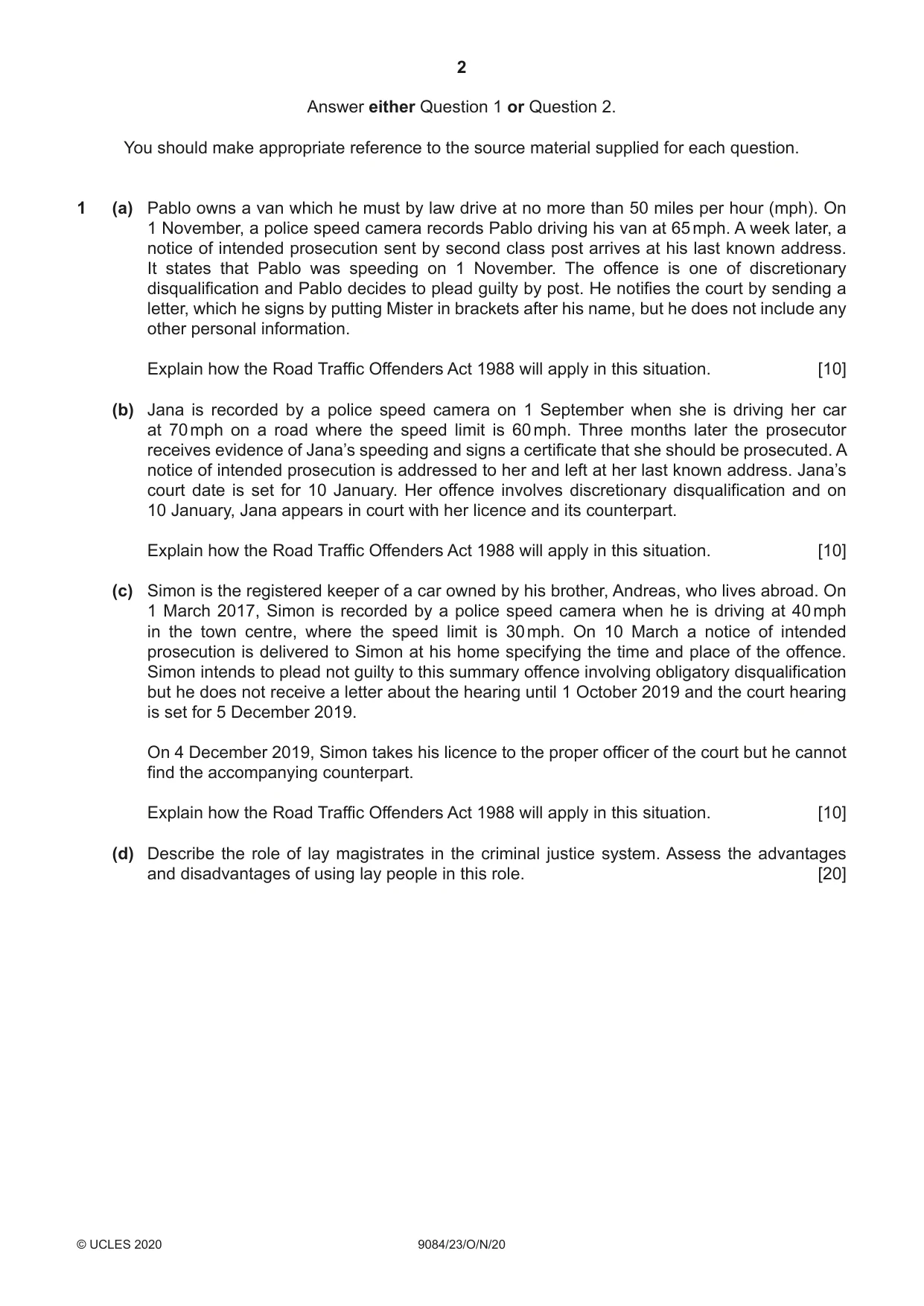 Cambridge A Level Law 9084 2020 Oct/Nov Paper 2 · Variant 3 question paper, page 2 of 8