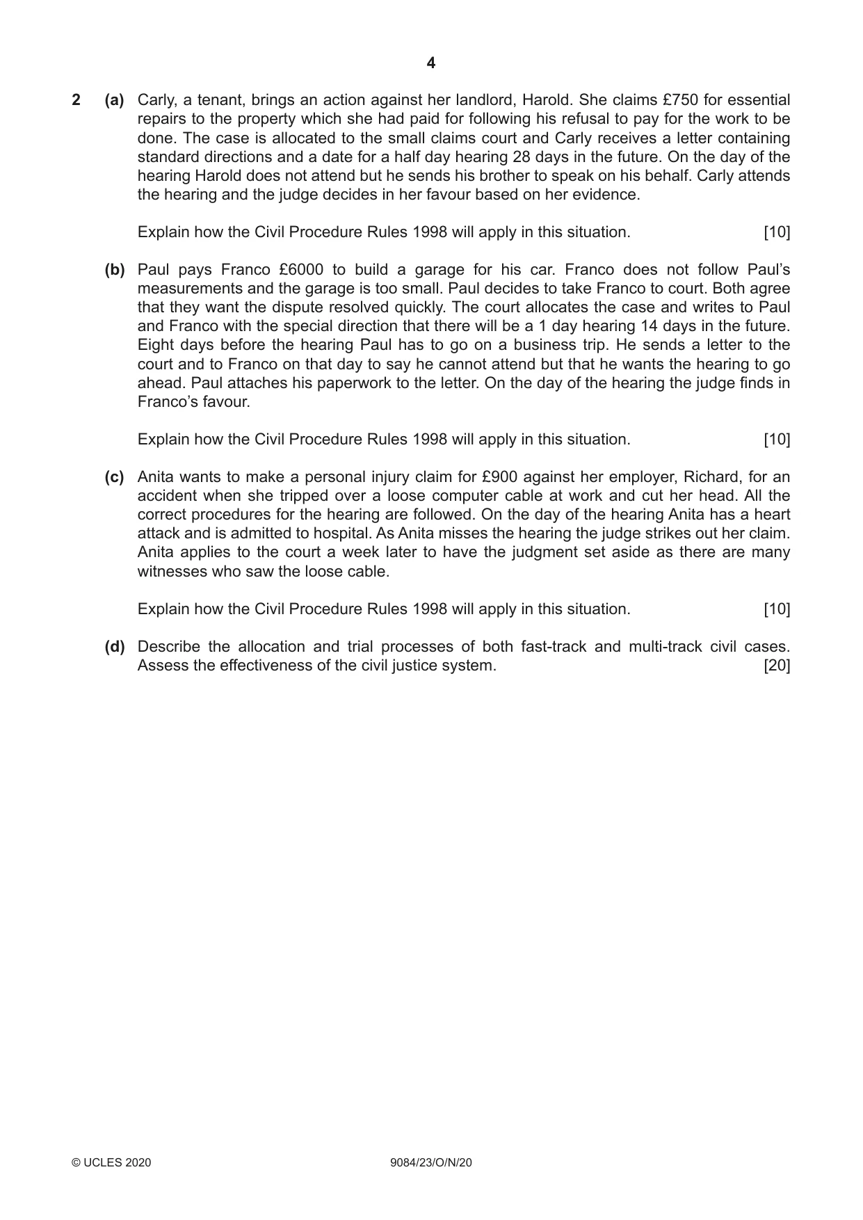 Cambridge A Level Law 9084 2020 Oct/Nov Paper 2 · Variant 3 question paper, page 4 of 8