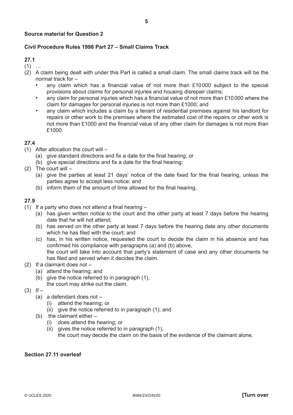 Cambridge A Level Law 9084 2020 Oct/Nov Paper 2 · Variant 3 question paper, page 5 of 8