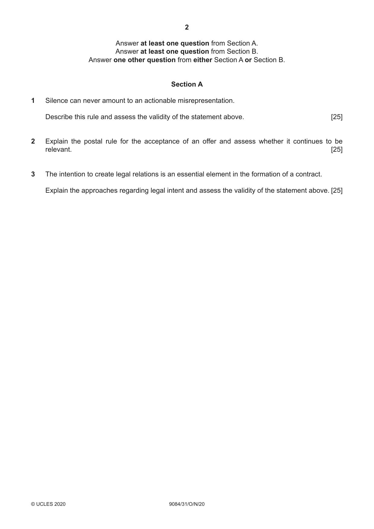 Cambridge A Level Law 9084 2020 Oct/Nov Paper 3 · Variant 1 question paper, page 2 of 4
