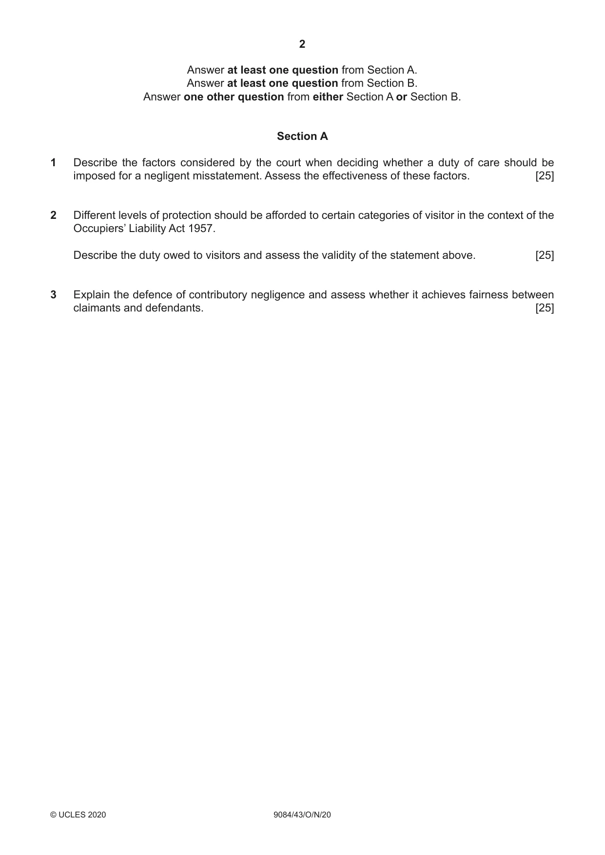 Cambridge A Level Law 9084 2020 Oct/Nov Paper 4 · Variant 3 question paper, page 2 of 4