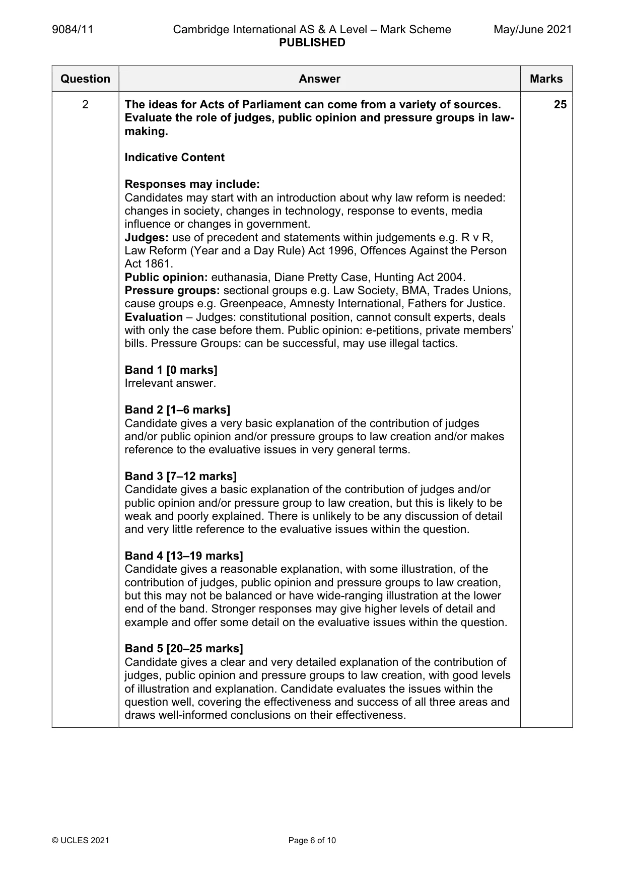 Mark scheme, page 6 of 10
