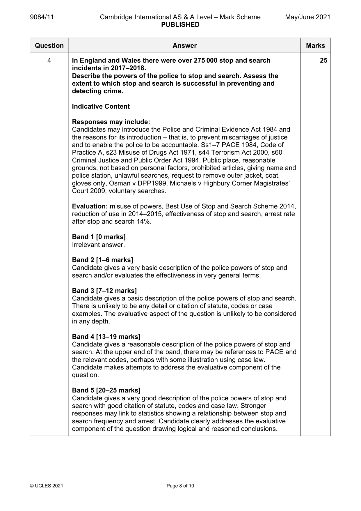 Mark scheme, page 8 of 10
