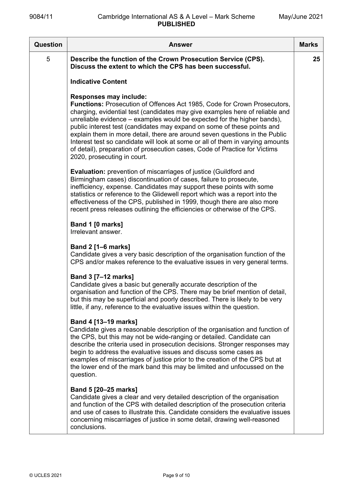 Mark scheme, page 9 of 10