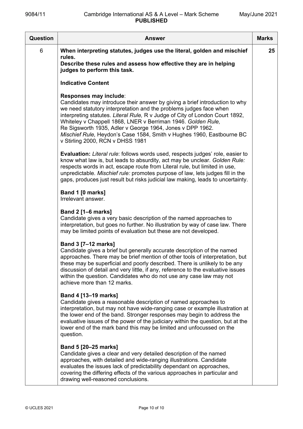 Mark scheme, page 10 of 10